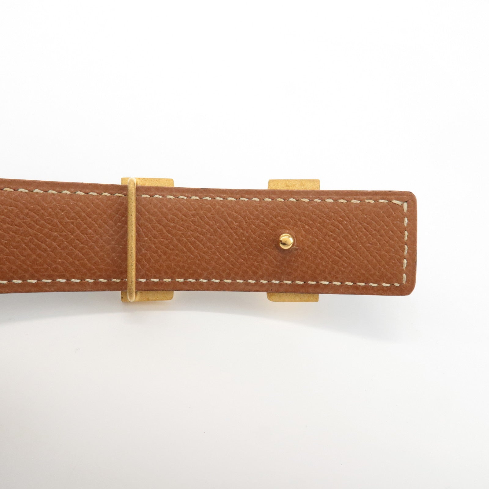 HERMES Cushvel Leather H Buckle Constance Belt H Stamped Black Gold Used