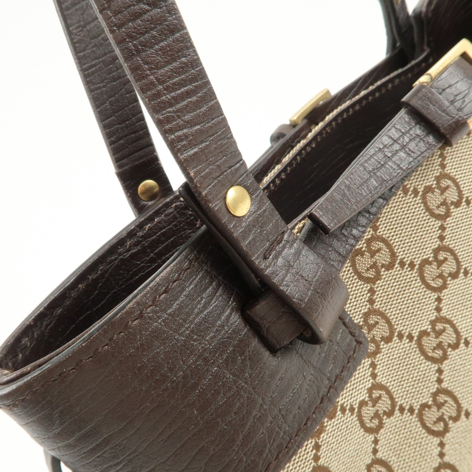 GUCCI GG Monogram Canvas Leather Tote Bag Shoulder Bag Beige 107757