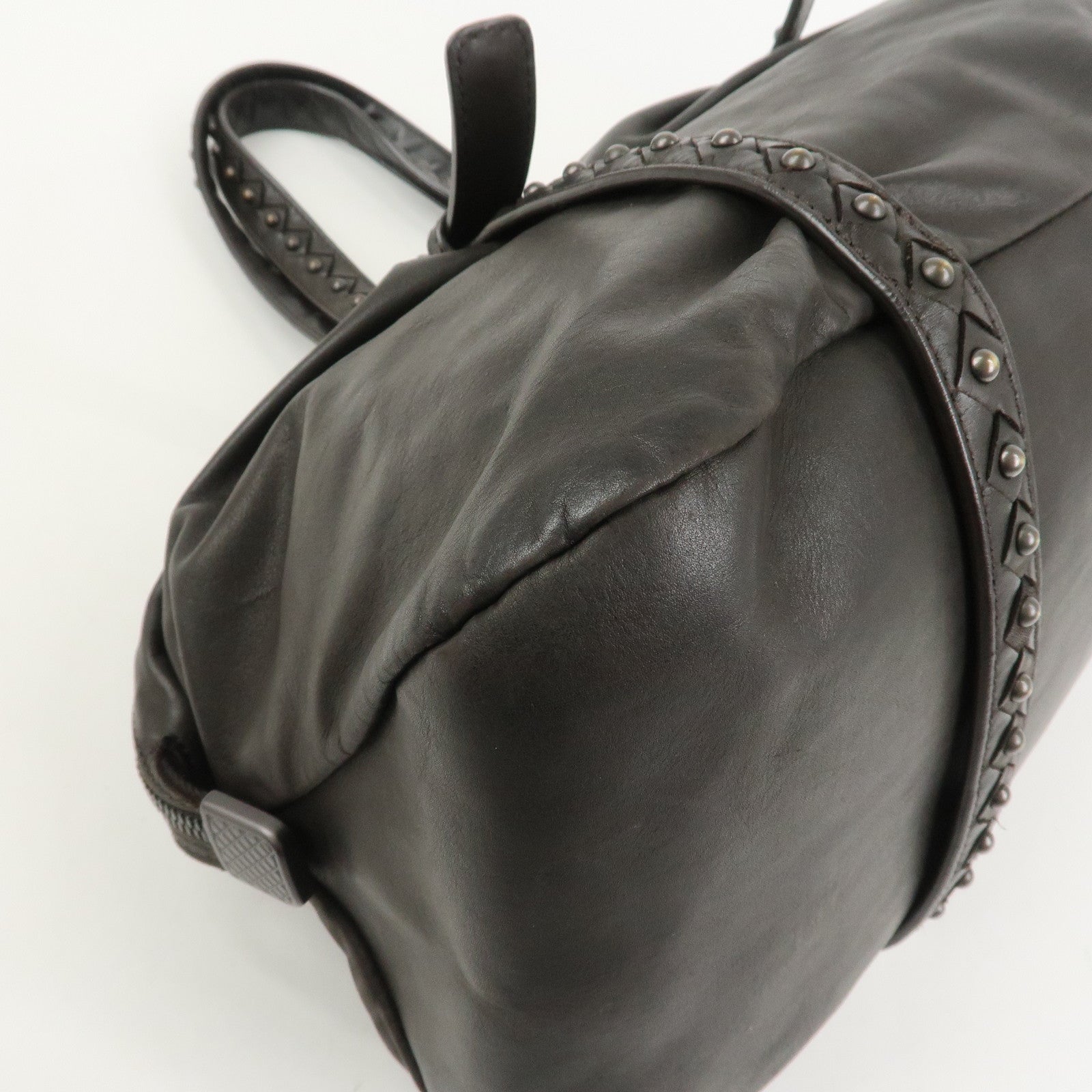 BOTTEGA VENETA Intrecciato Lamb Skin Hand Bag Dark Brown114087