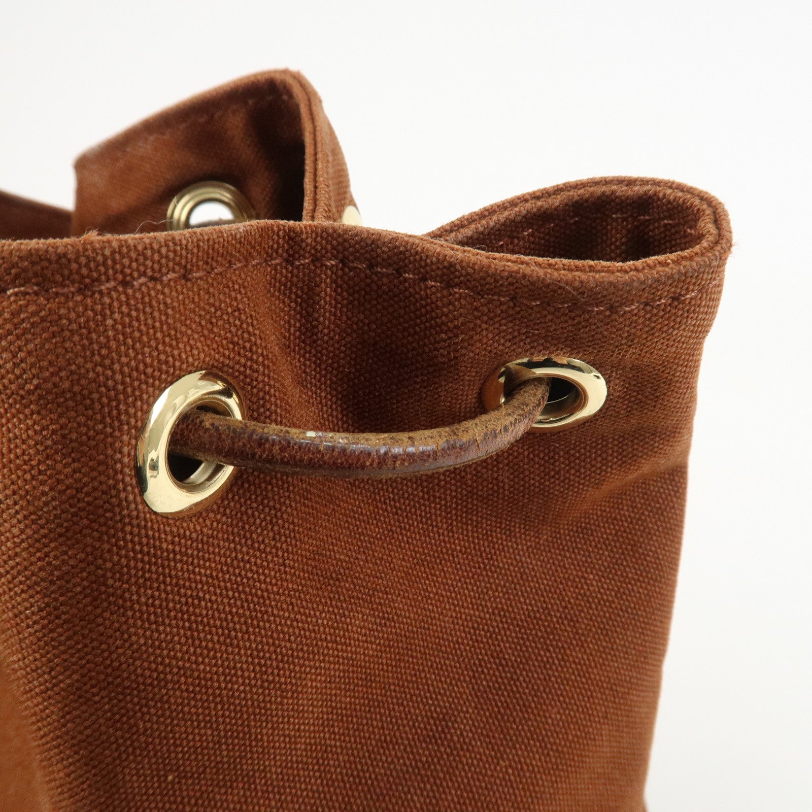 HERMES Canvas Leather Porochon Mimil PM Drawstring Backpack Brown