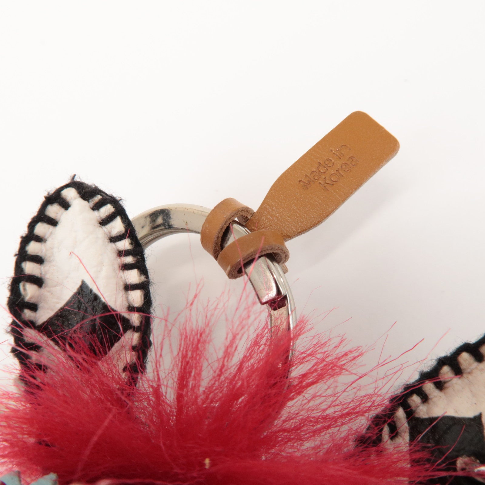 MCM Rabbit Skateboard Leather Metal Key Holder Ivory Black