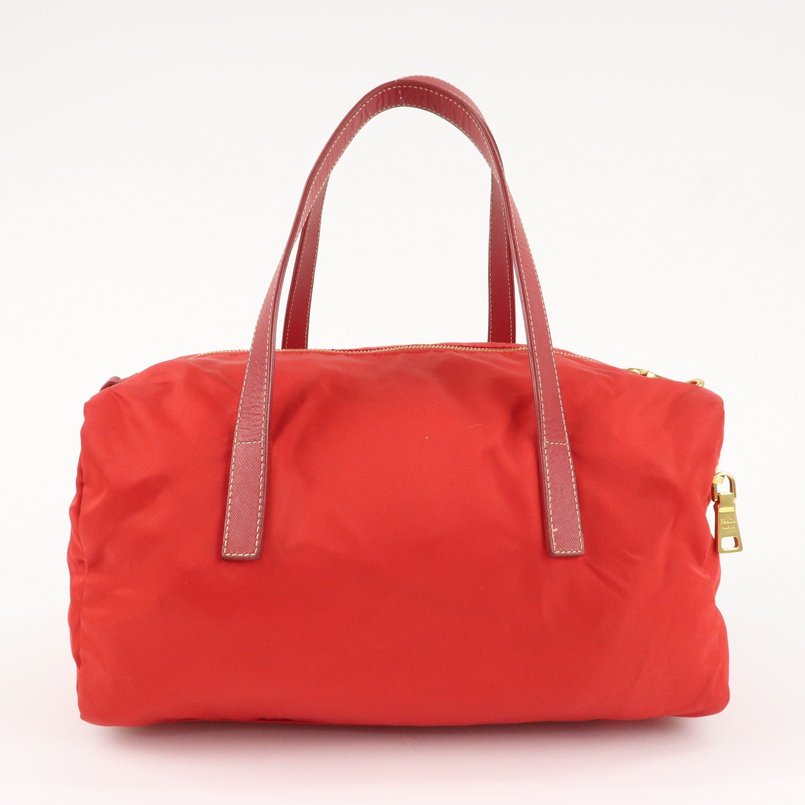 PRADA Triangle Logo Nylon Leather 2Way Shoulder Bag Hand Bag Red Used
