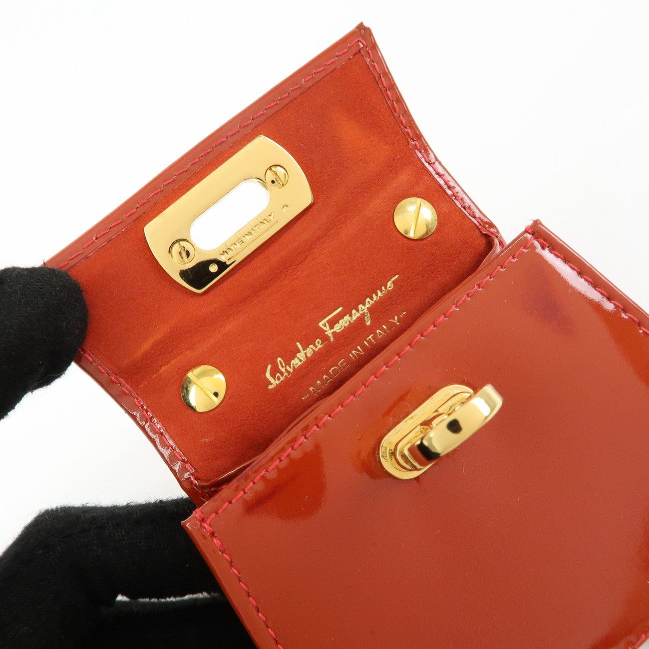 Ferragamo Gancini Patent Leather Chain Shoulder Crossbody Bag Red