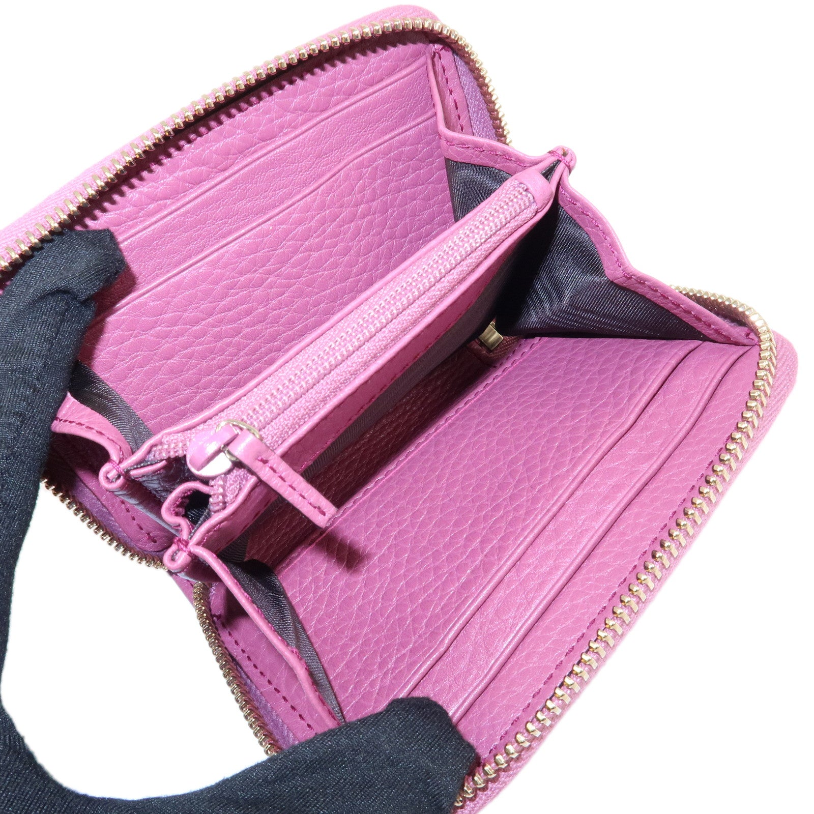GUCCI SOHO Leather Round Zippy Compact Wallet Purple 351484