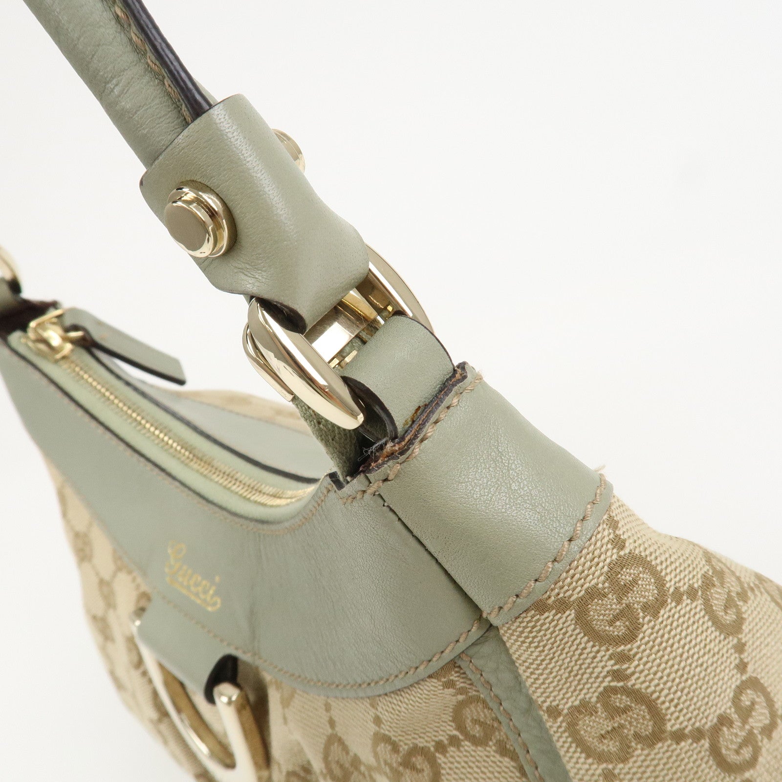 GUCCI Abbey GG Canvas Leather Shoulder Hand Bag Beige Green 190525