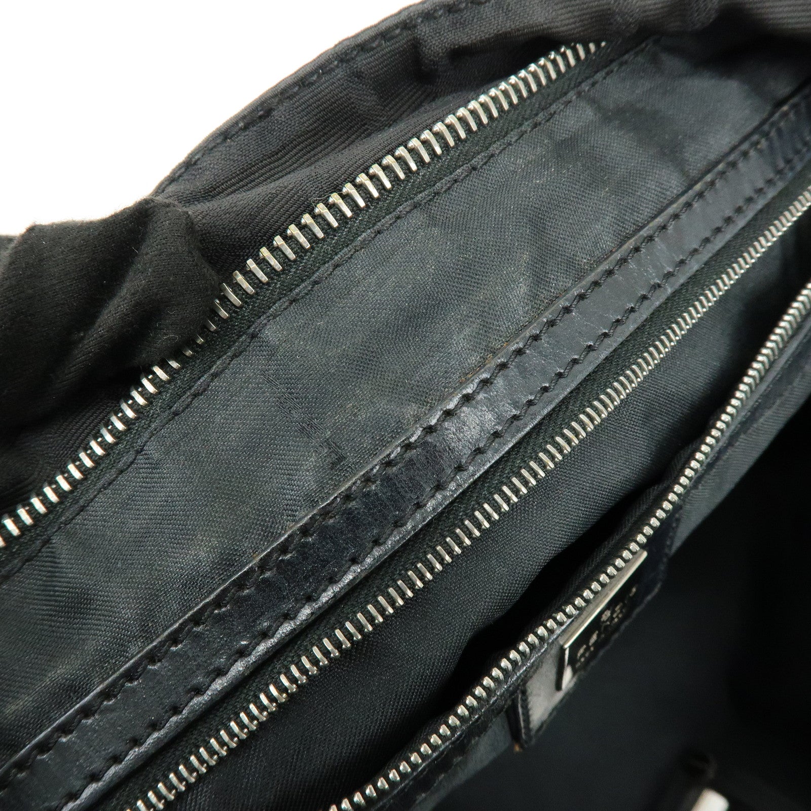 FENDI Zucca Canvas Leather Tote Bag Shoulder Bag Black 15785