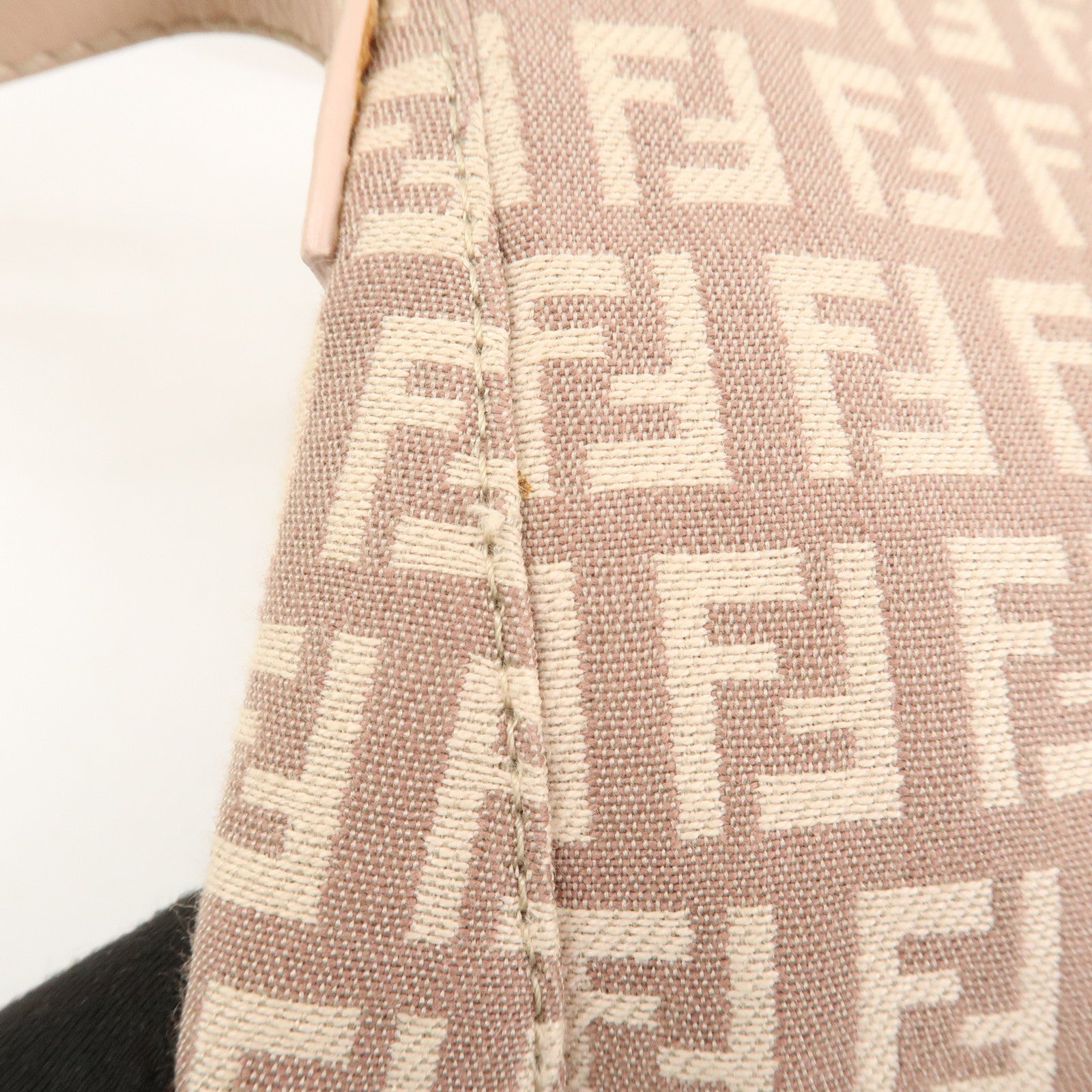 FENDI Zucchino Canvas Leather Shoulder Hand Bag Pink Beige 8BR444