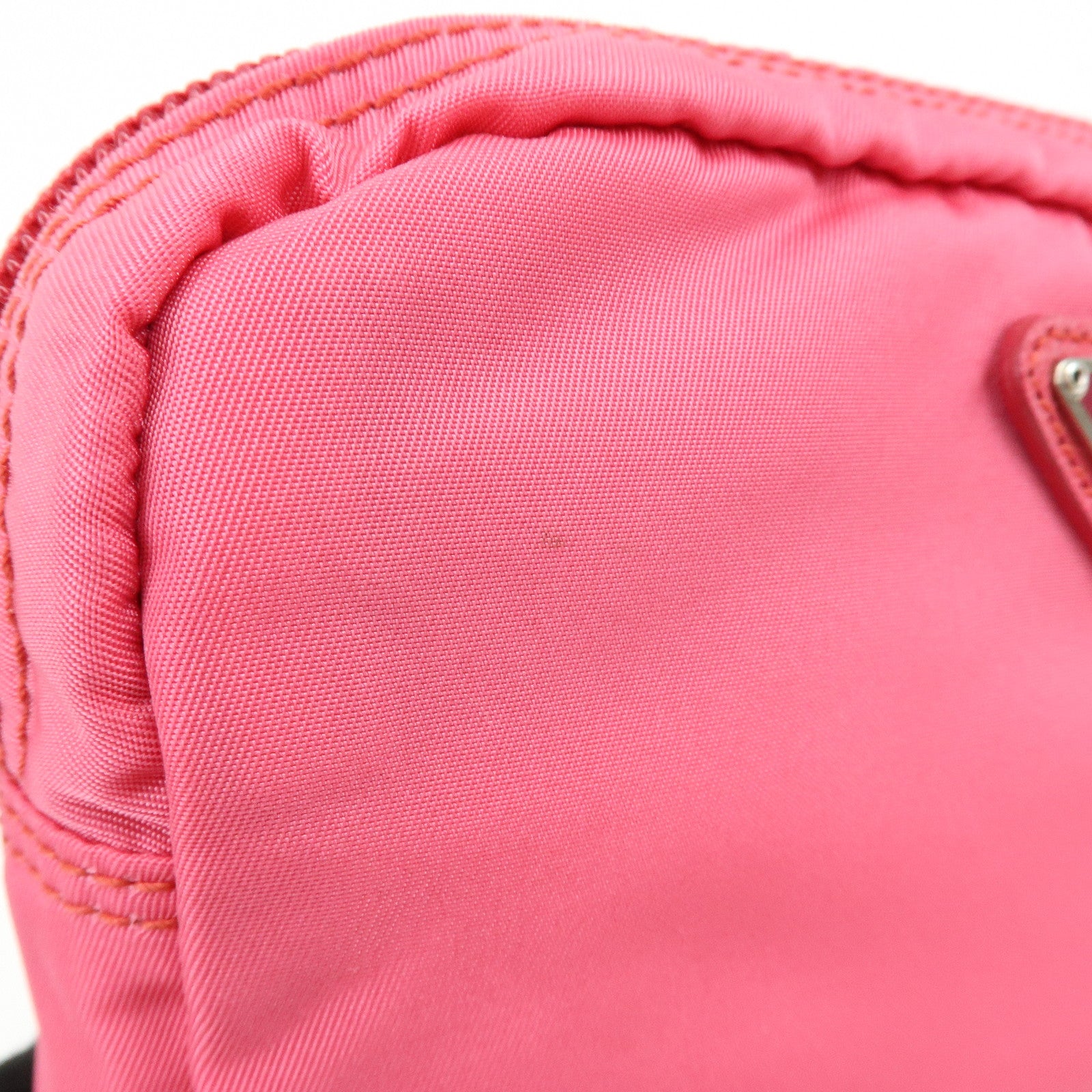 PRADA Triangle Logo Nylon Leather Cosmetic Pouch Pink 1NA021
