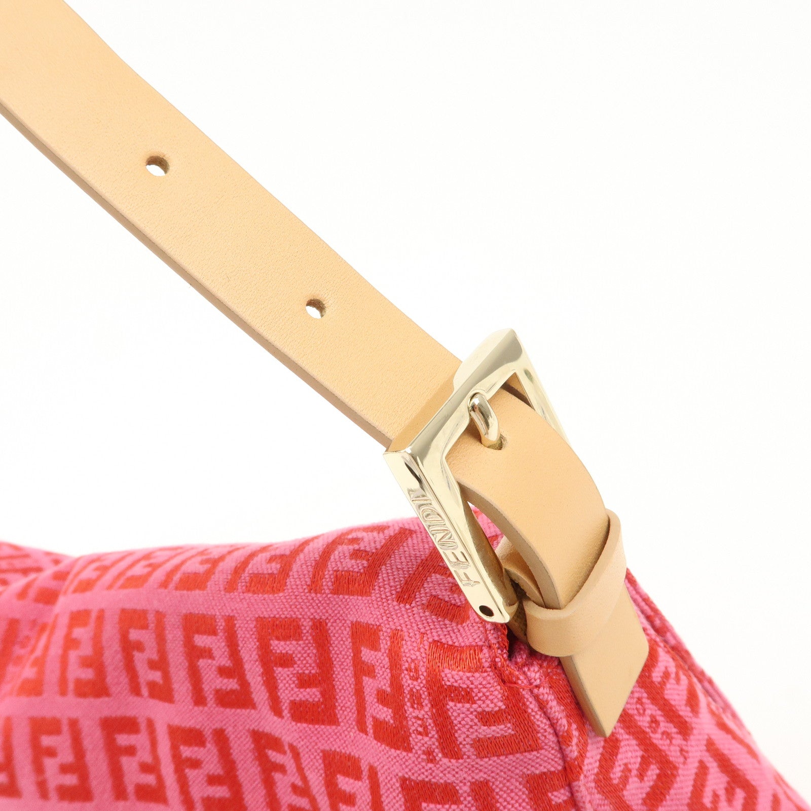 FENDI Mamma Baguette Zucchino Canvas Leather Shoulder Bag Pink