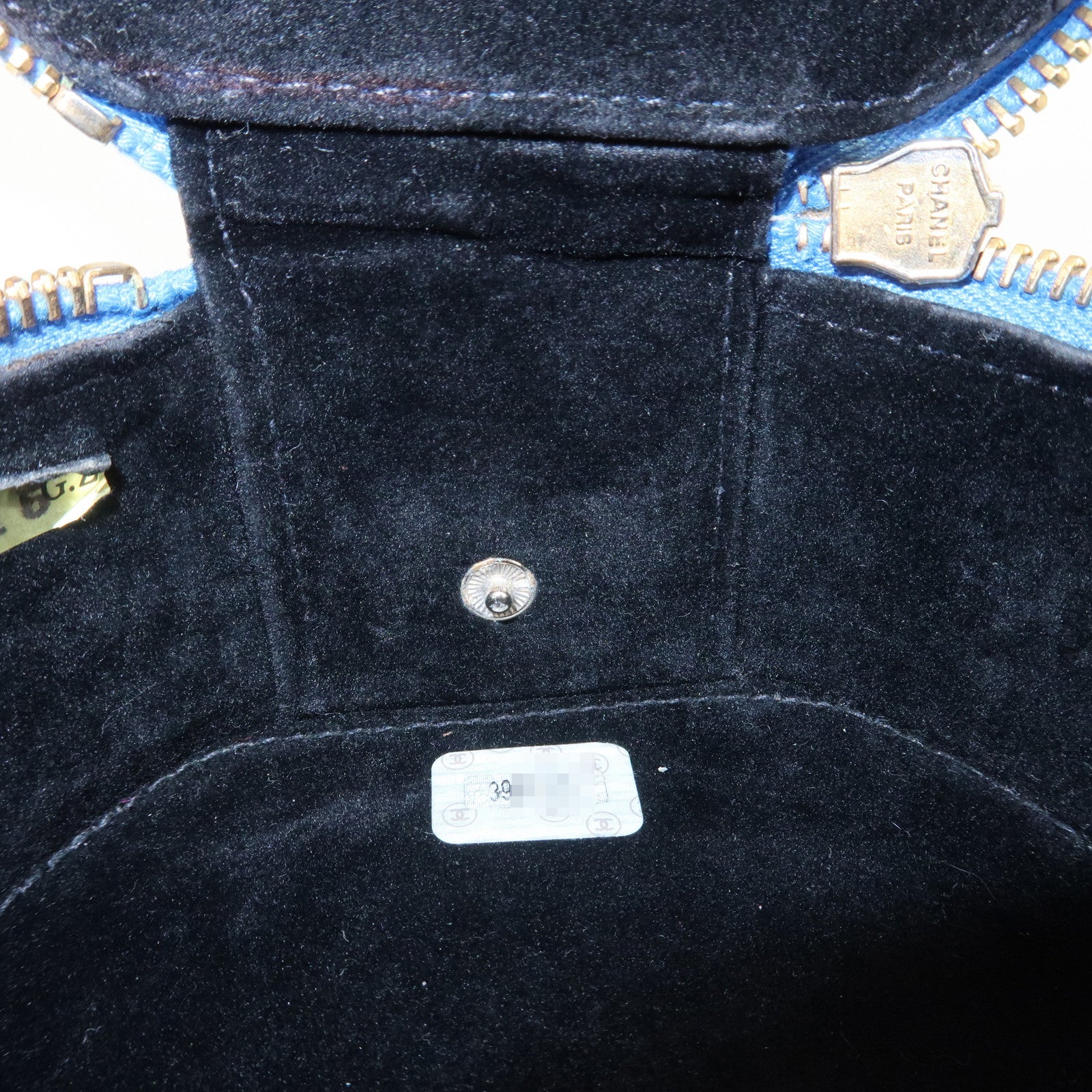 CHANEL COCO Mark Caviarskin Round Cosmetic Pouch Blue Gold