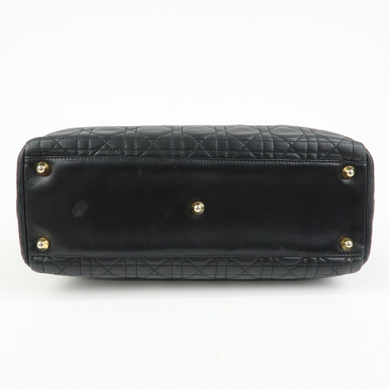 Christian Dior Canage Lady Dior Lamb Skin Hand Bag Black