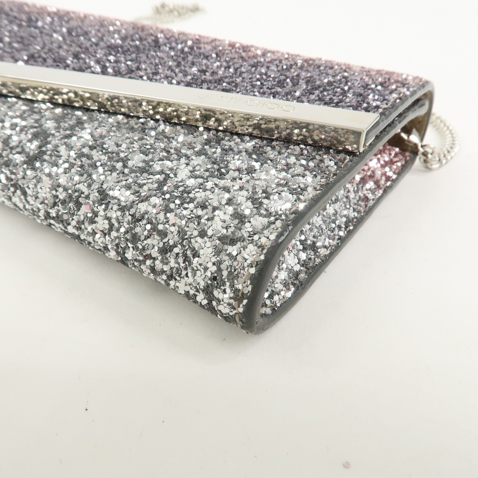 JIMMY CHOO Chain Shoulder Bag Clutch Bag Glitter Pink Gray Silver