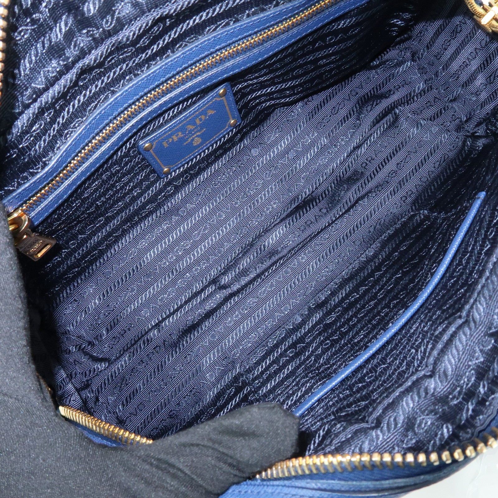 PRADA Triangle Logo 2Way Bag Hand Bag Shoulder Bag Blue Green