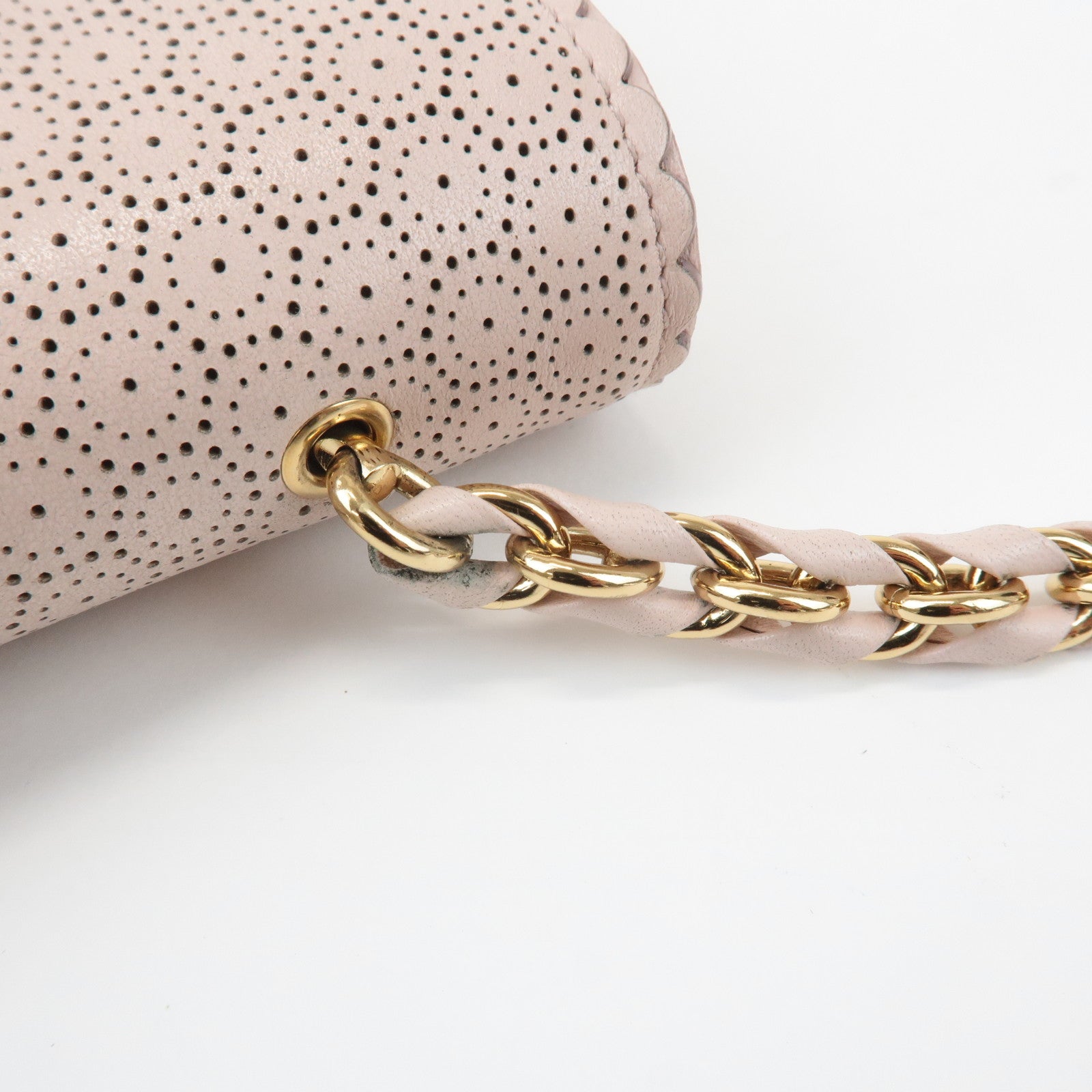 Ferragamo Vara Leather Ribbon Chain Shoulder Bag Pink Used