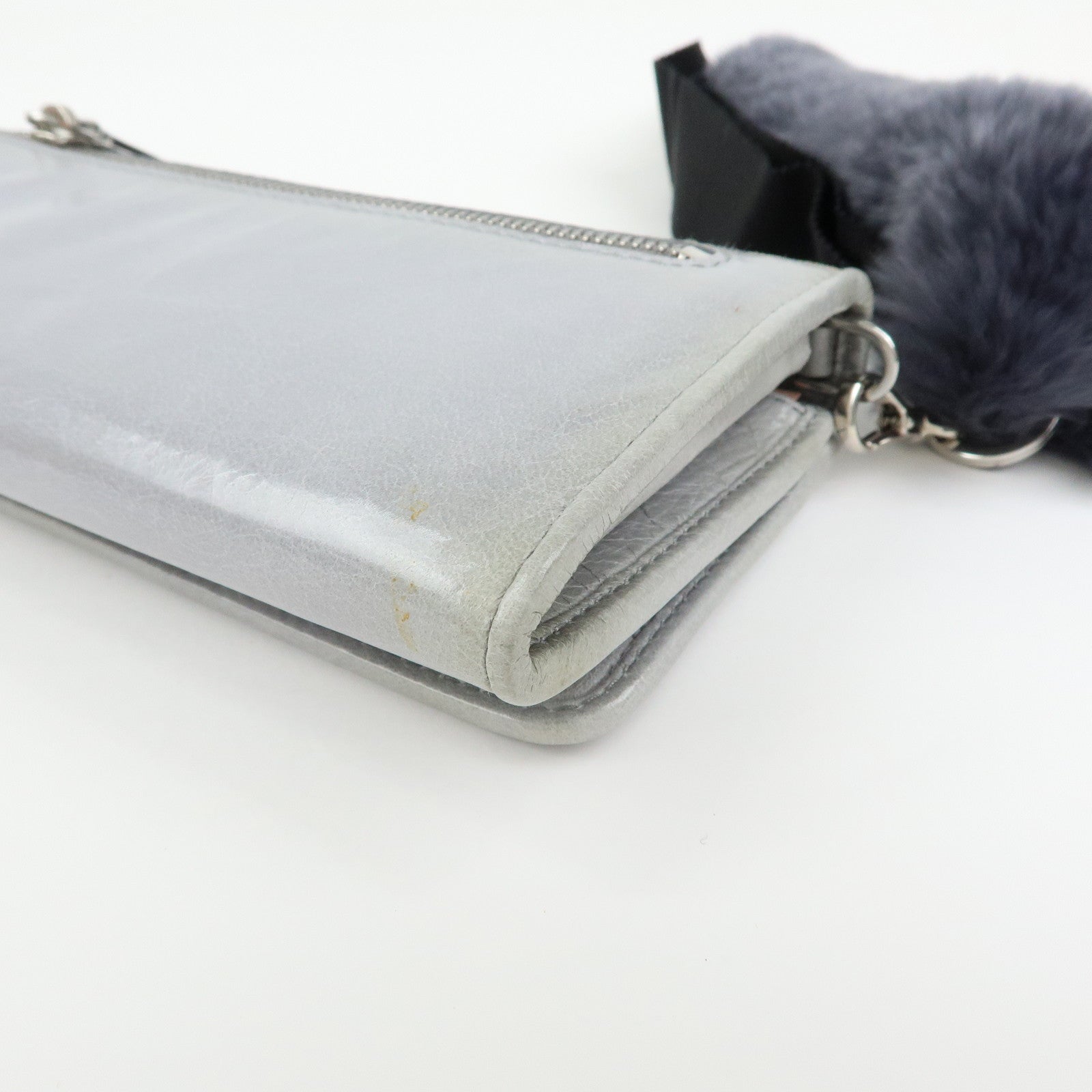 MIU MIU Vitello Shine Fur Flap Long Wallet Gray 5MH109