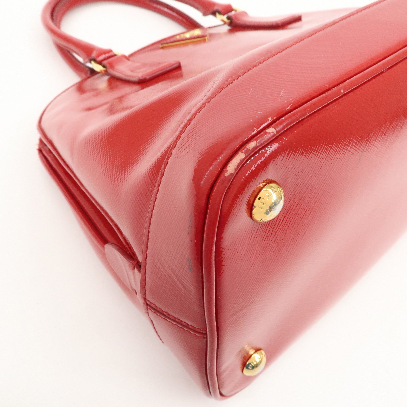 PRADA Triangle Logo Patent Leather 2WAY Bag Hand Bag Red BN2567