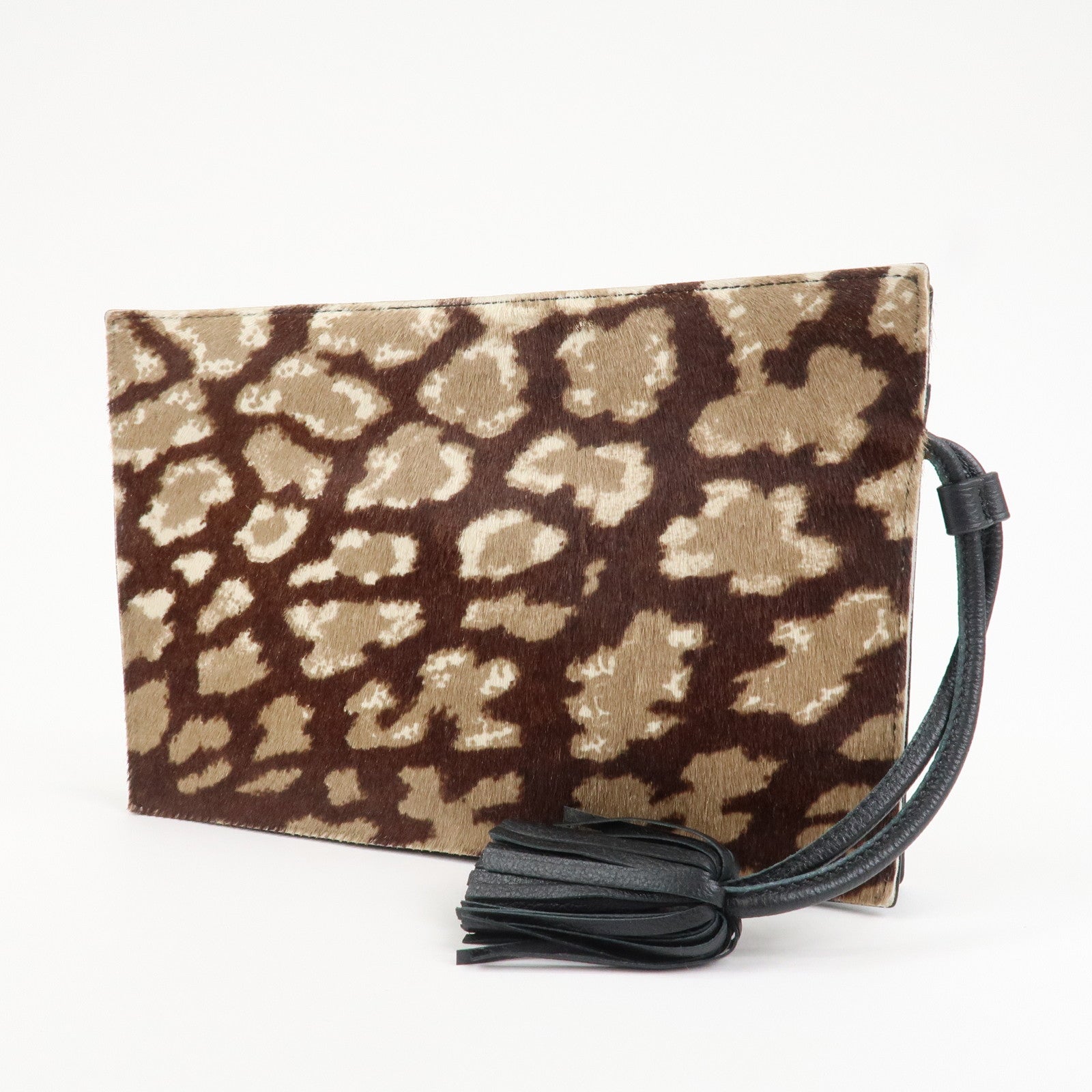 LOEWE Unborn Calf Leather Clutch Bag Pouch Brown Used