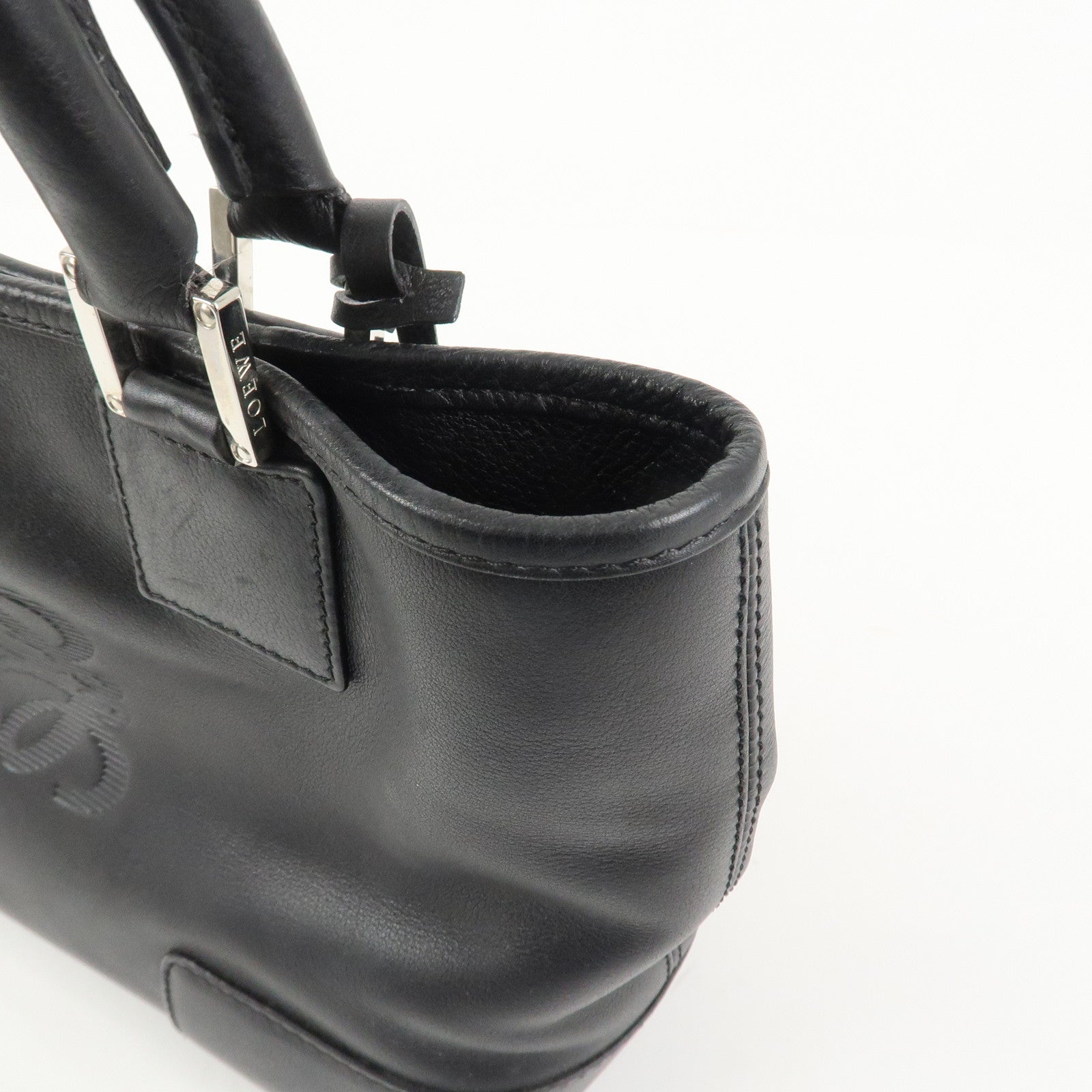 LOEWE Anagram Leather Tote Bag Hand Bag Black