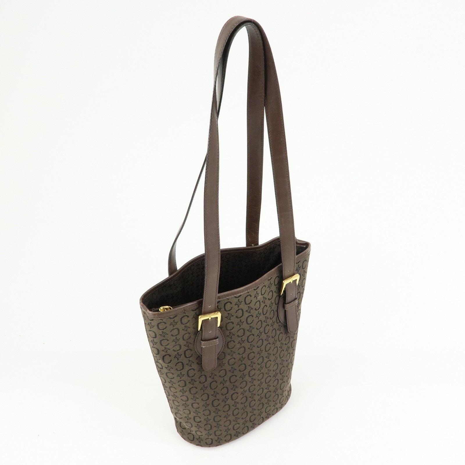 CELINE C Macadam Canvas Leather Tote Bag Shoulder Bag Brown