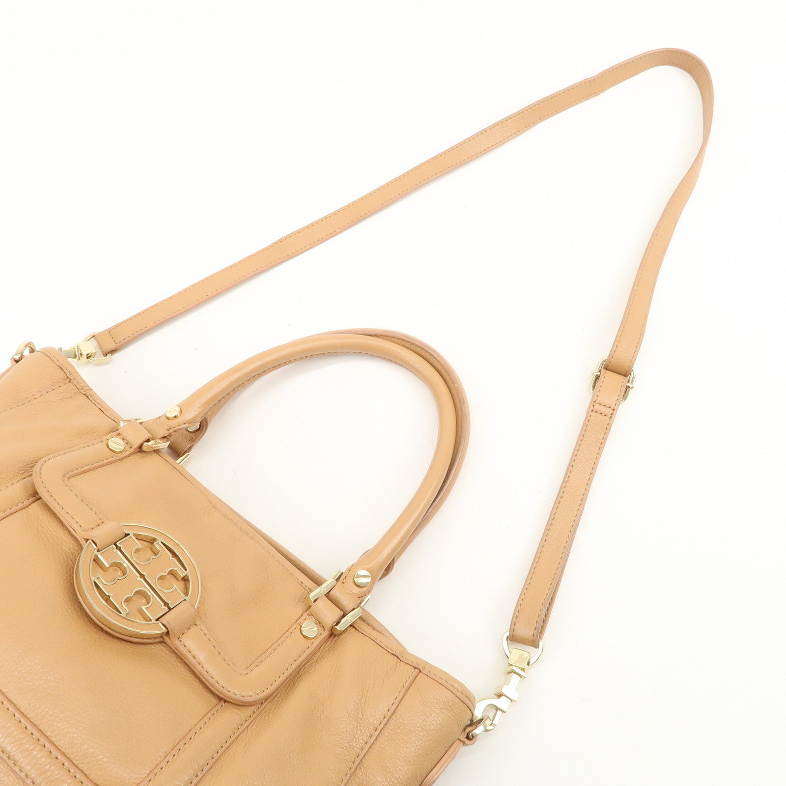 TORY BURCH Logo Leather 2Way Bag Shoulder Bag Hand Bag Brown