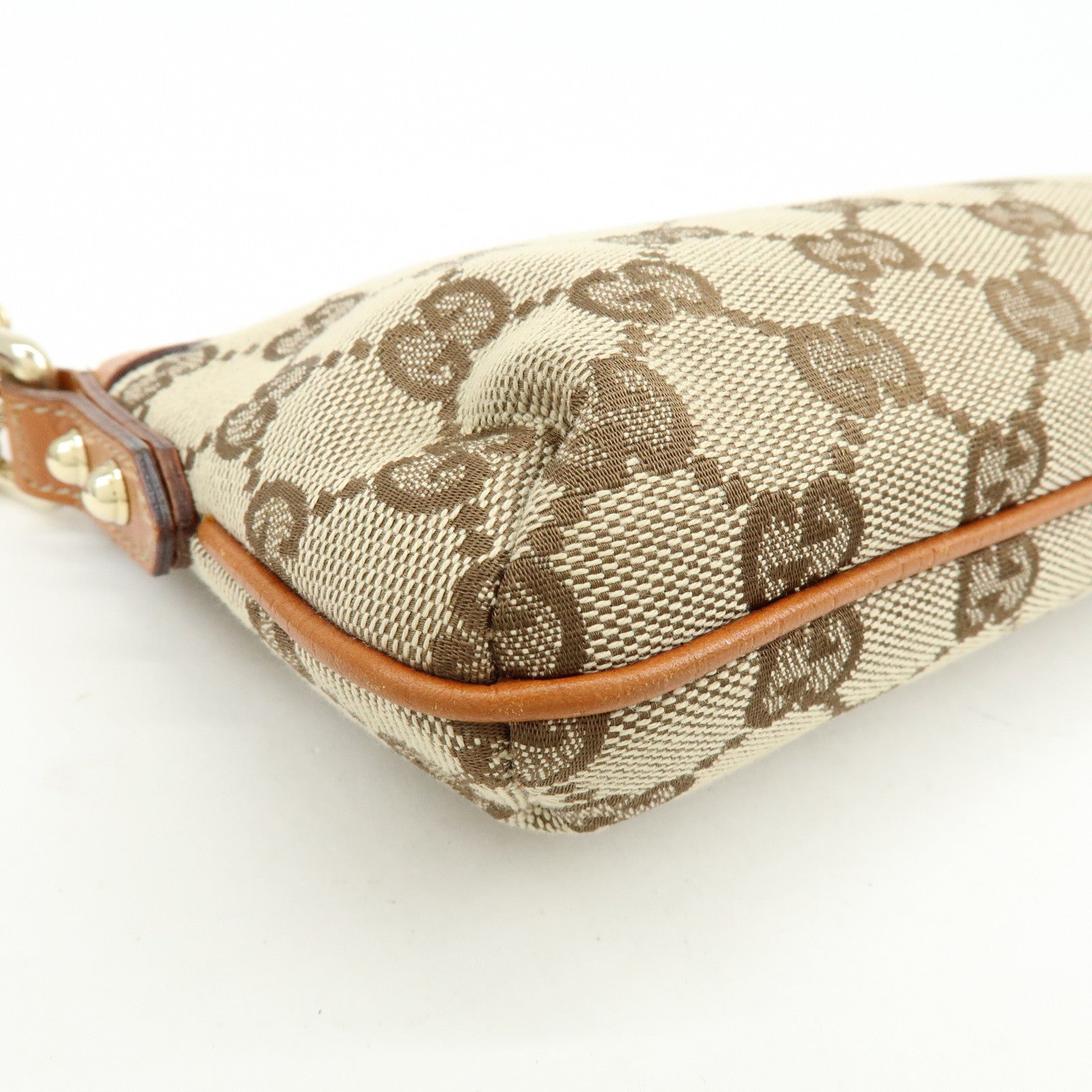 GUCCI Sherry GG Canvas Leather Cosmetic Pouch Beige Camel 152507