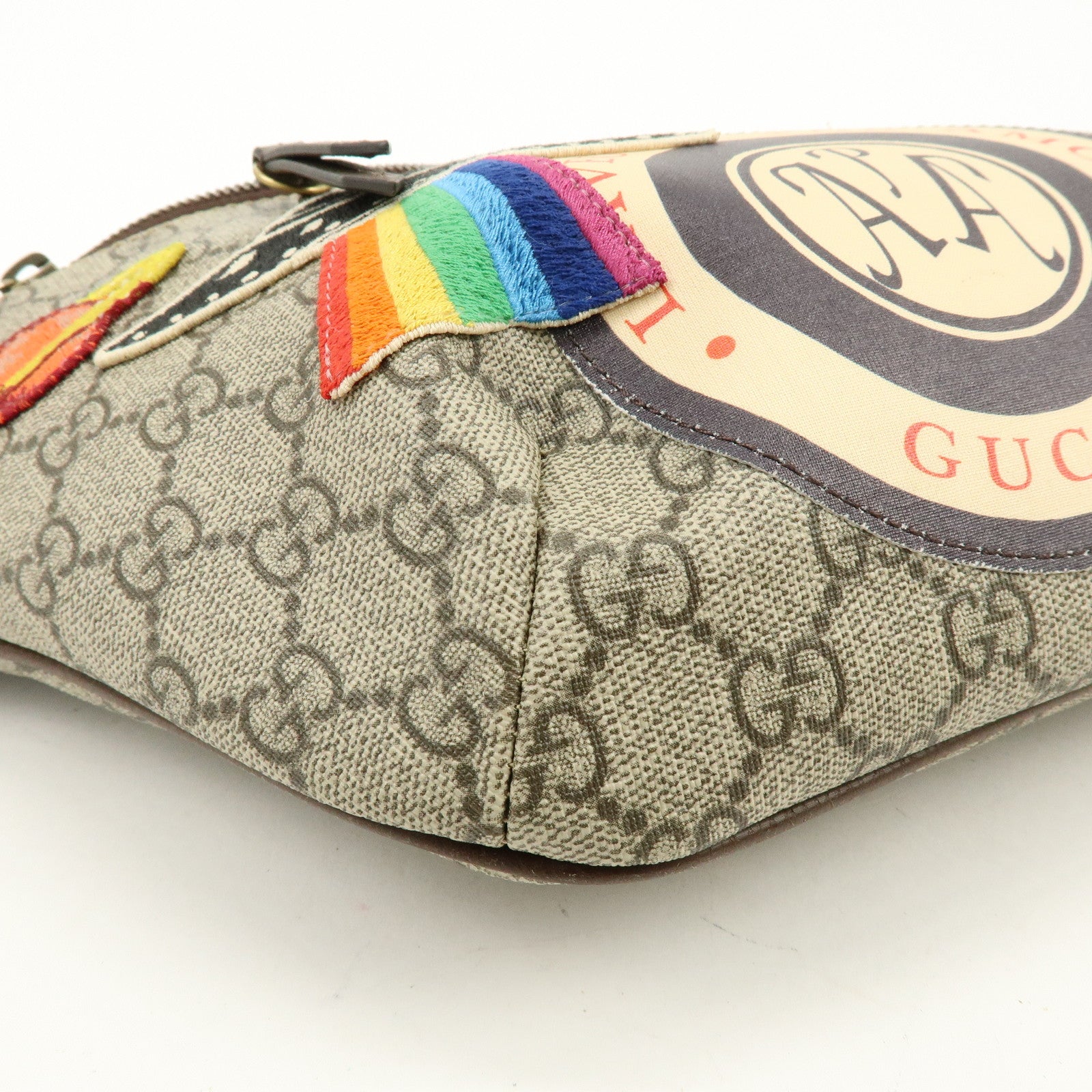 GUCCI Sherry GG Supreme Canvas Leather Waist Bag Gray Brown 529711