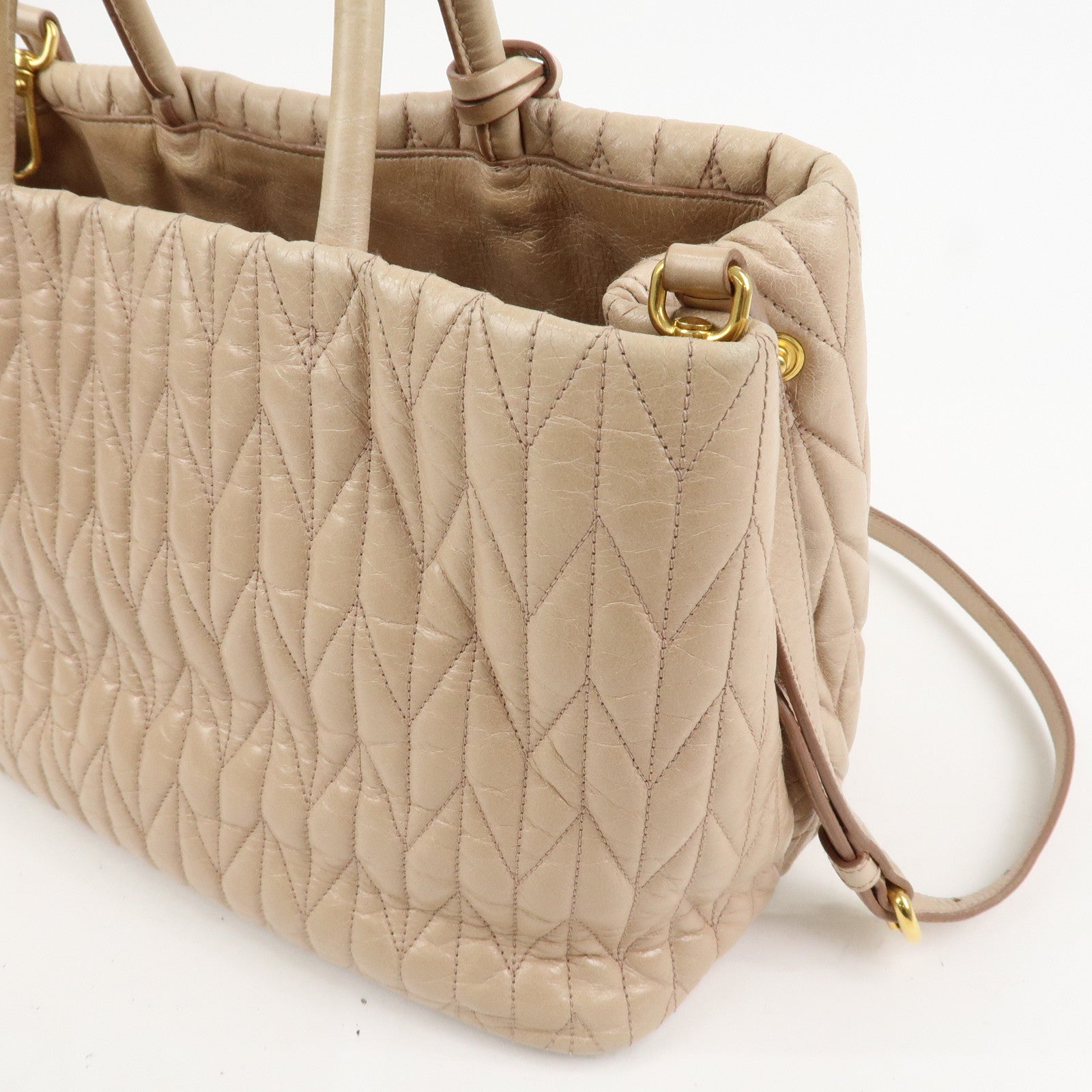 MIU MIU Leather Ribbon 2Way Shoulder Bag Hand Bag Tote Bag Beige RN1096