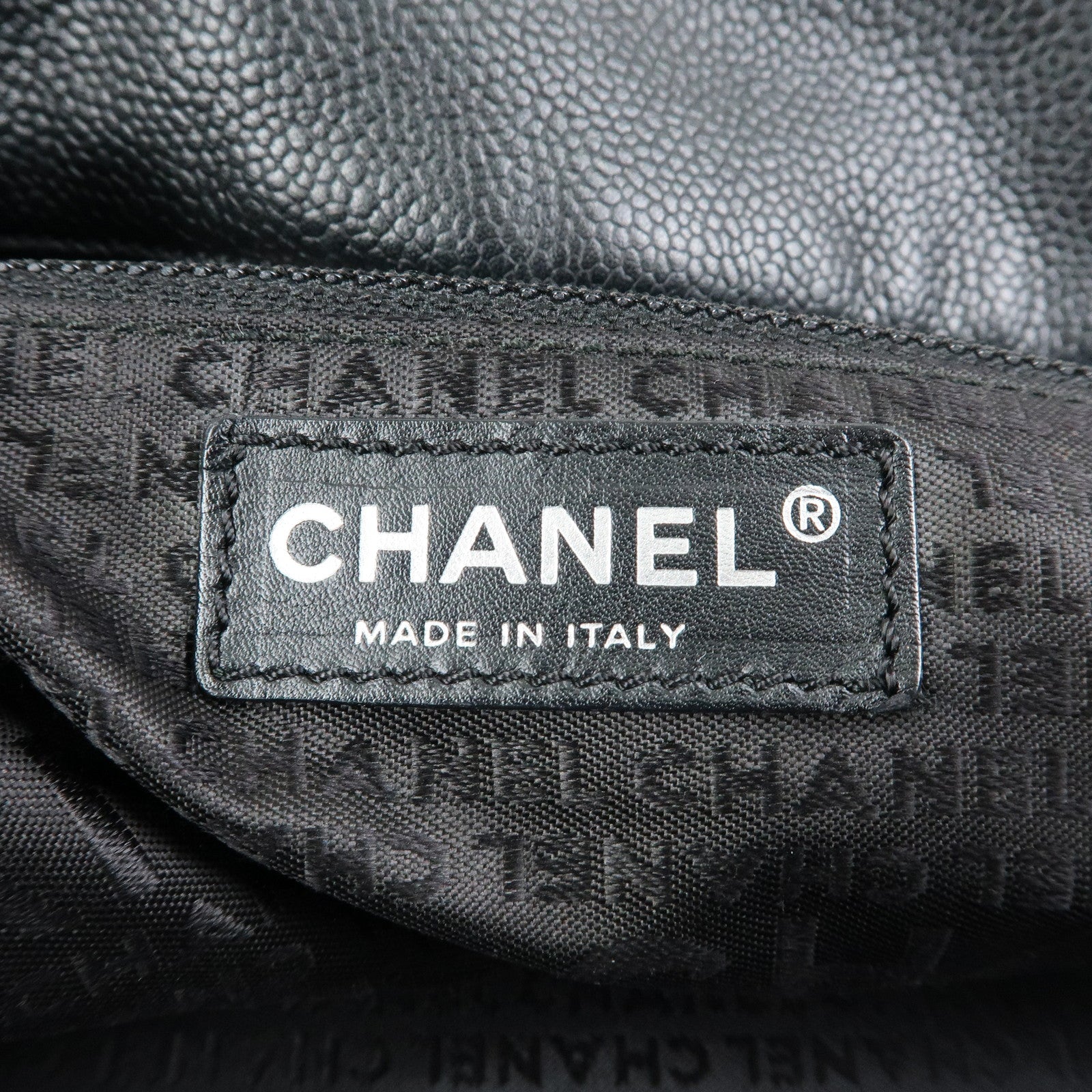 CHANEL COCO Mark Caviarskin Punching Boston Bag Hand Bag Black