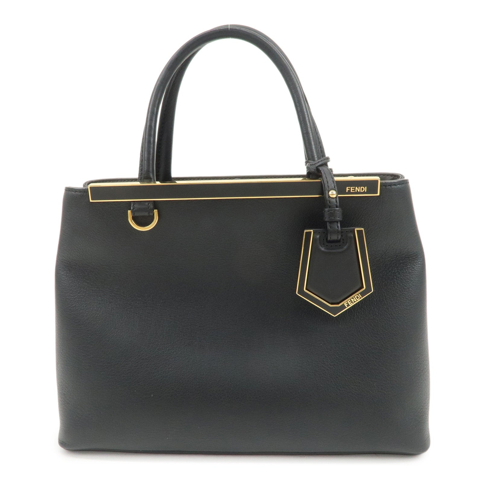 FENDI Petit 2Jours Leather 2Way Bag Hand Bag Black 8BH253