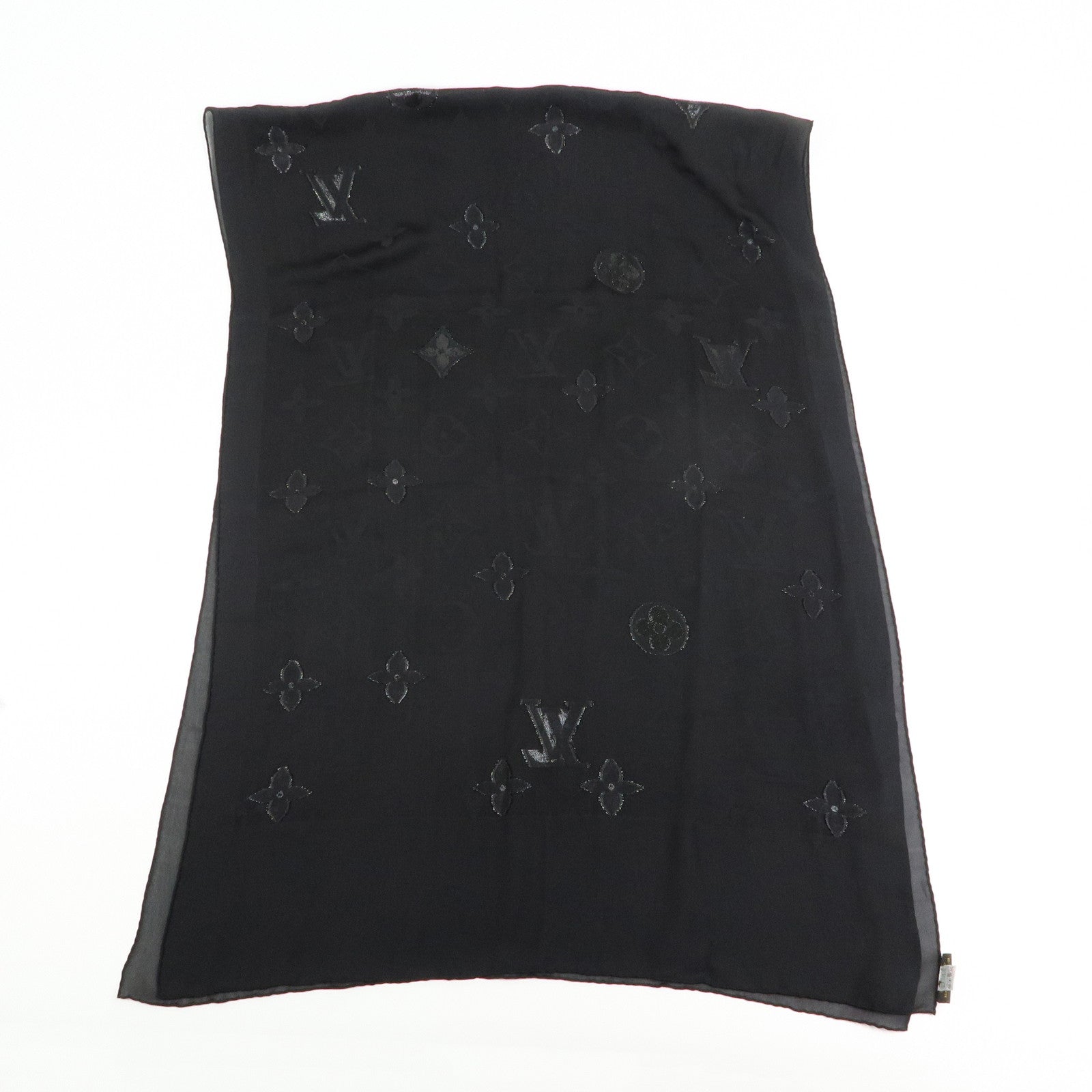 Louis Vuitton Silk Nylon Scarf Shawl Glitter Black