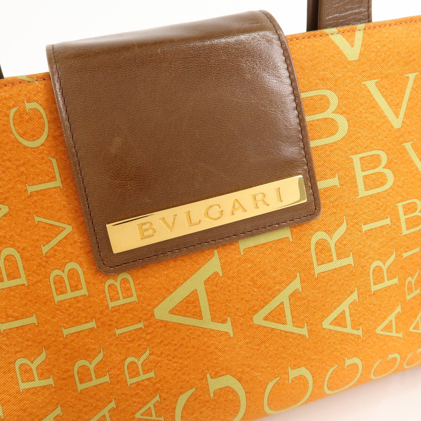 BVLGARI Logo Mania Nylon Leather Shoulder Bag Orange Brown RV EREM