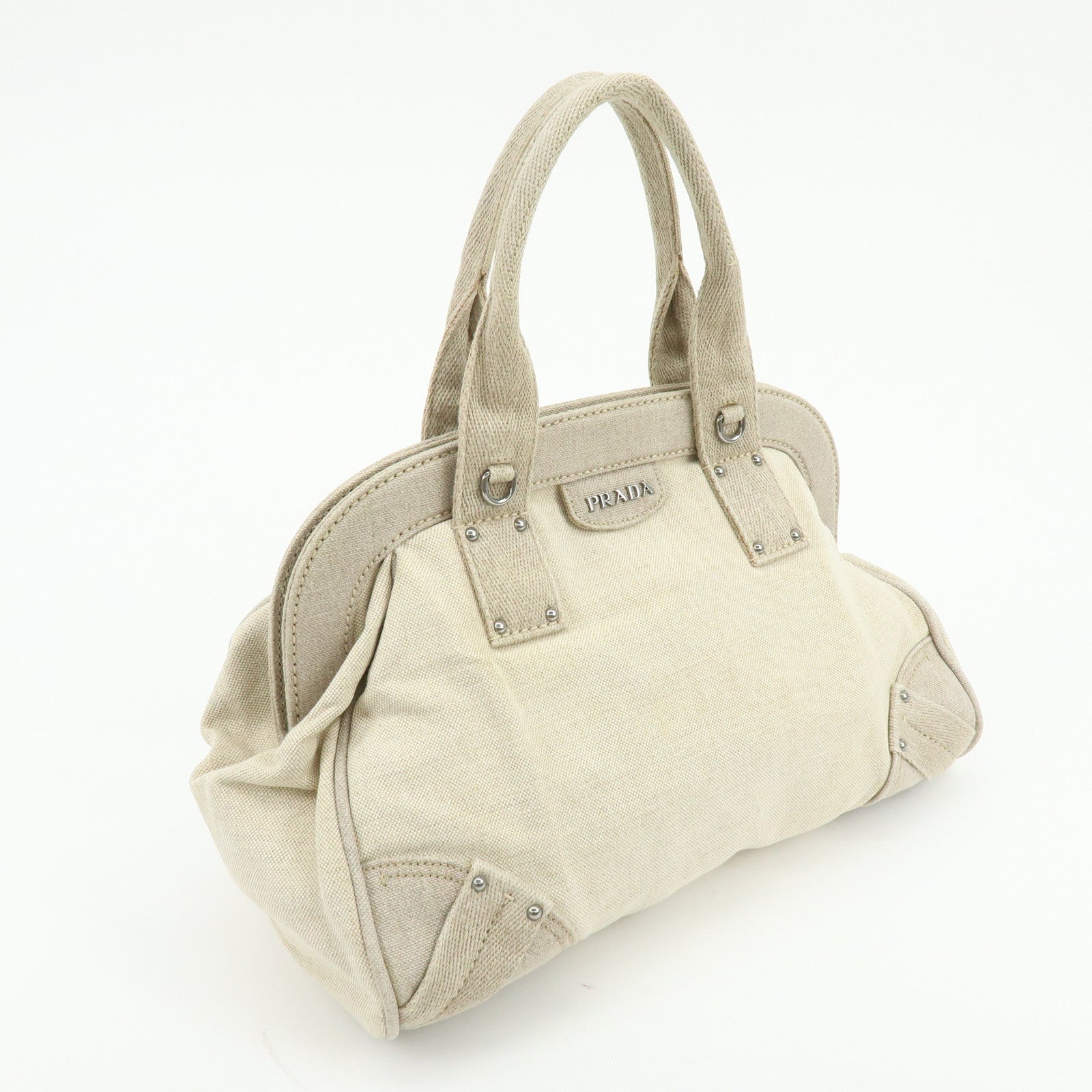 PRADA Denim Boston Bag Hand Bag Natural BN1886