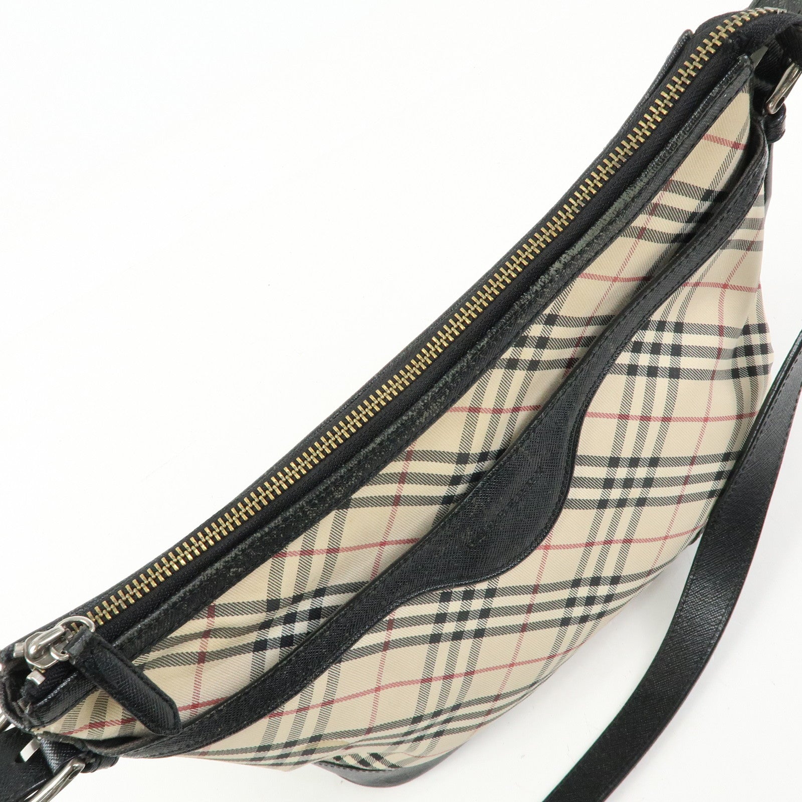 BURBERRY Nova Plaid Canvas Leather Shoulder Bag Beige Black