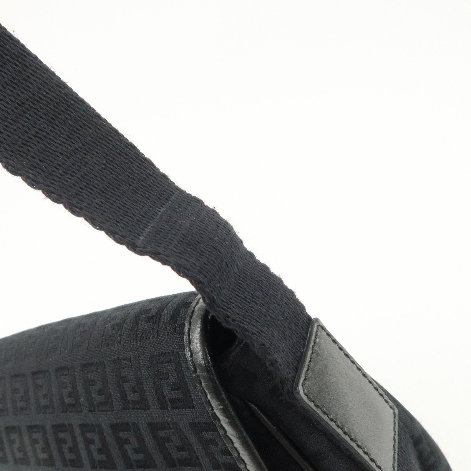 FENDI Zucchino Canvas Leather Shoulder Bag Black 8BR320