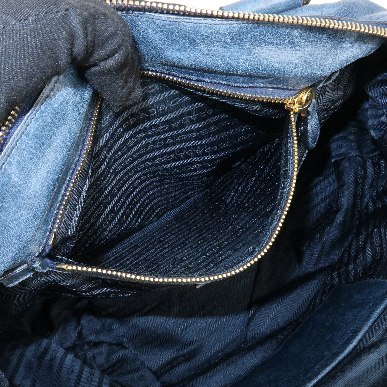 PRADA Logo Leather 2Way Bag Shoulder Bag Hand Bag Blue BL0678