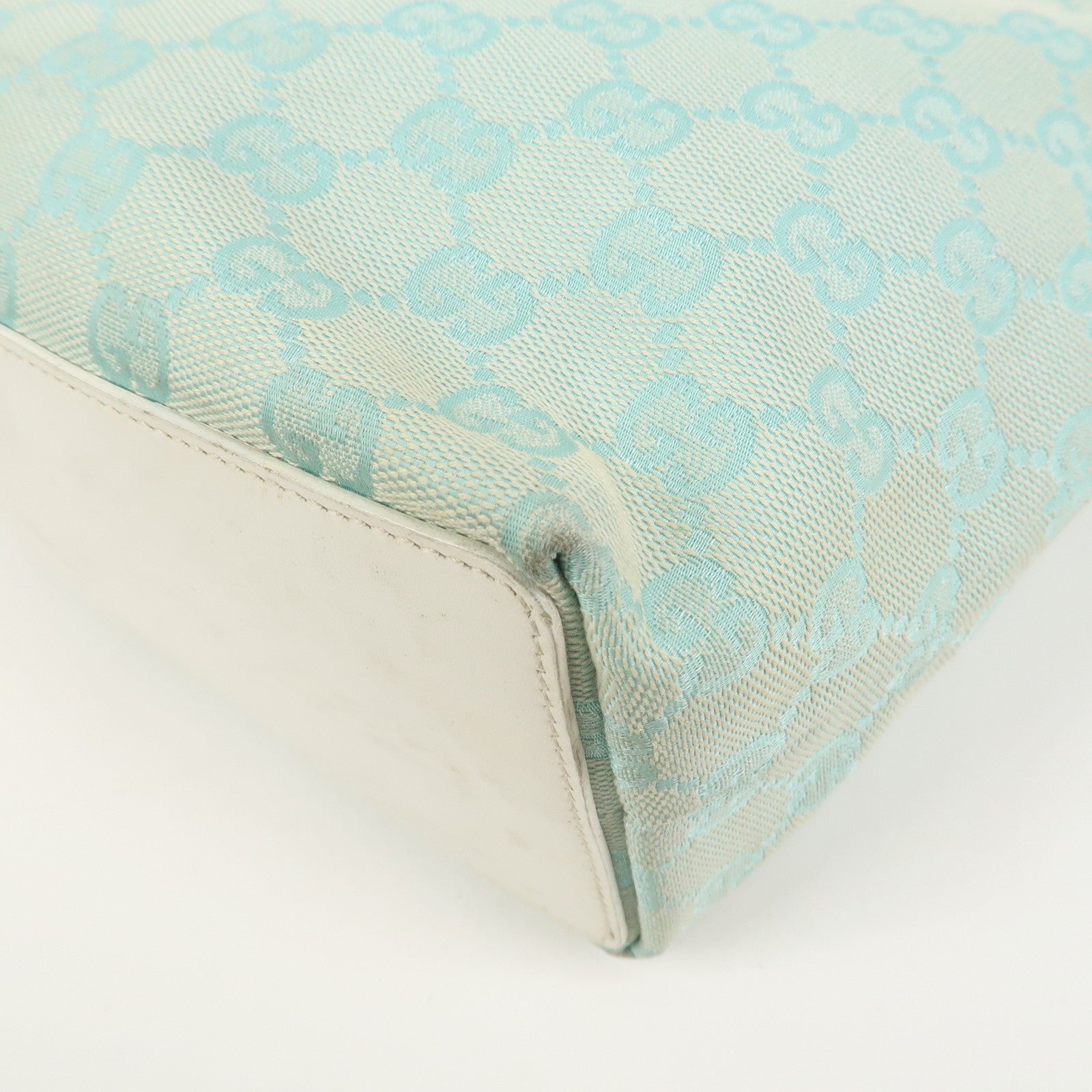 GUCCI GG Canvas Leather Shoulder Bag Hand Bag Light Blue 002.1099