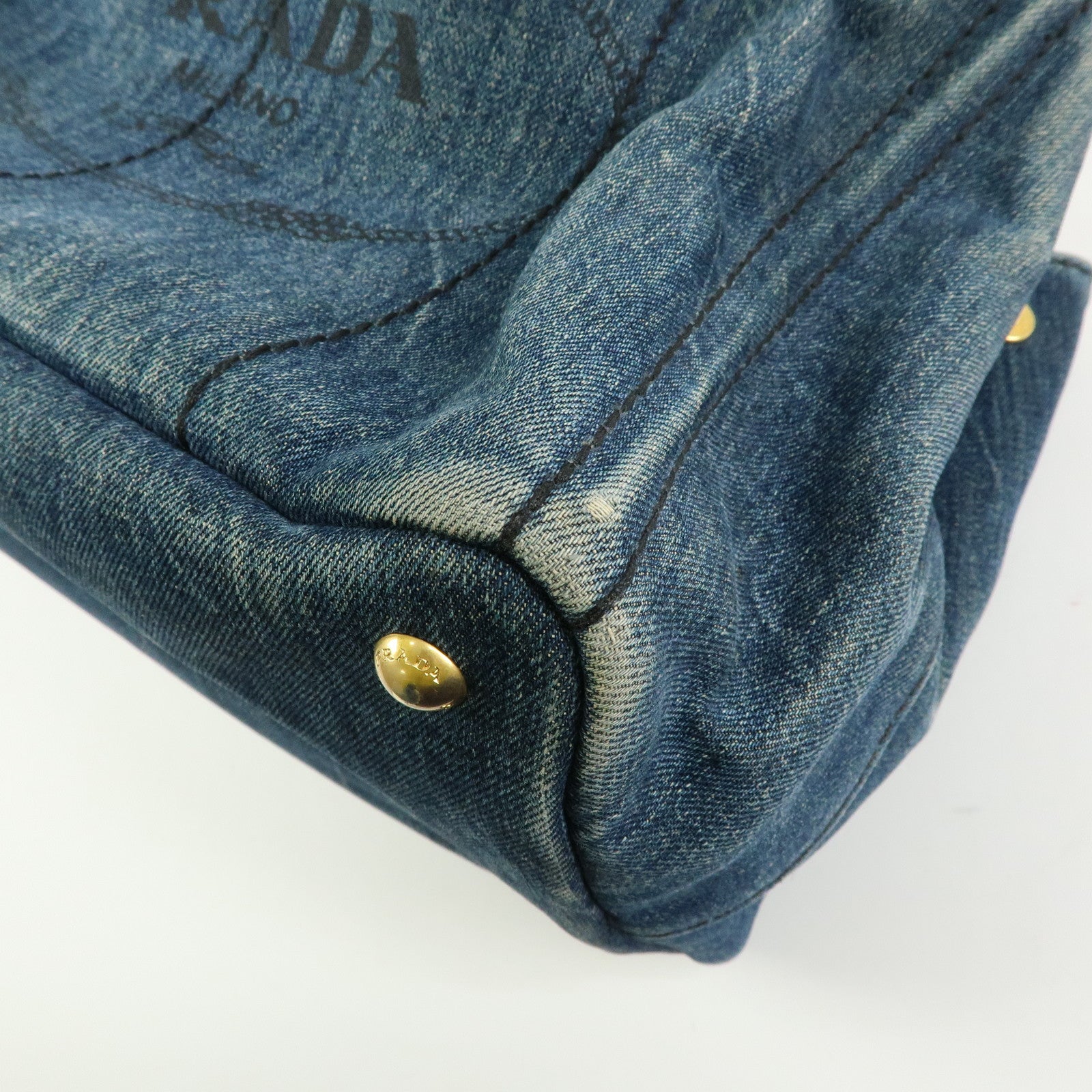 PRADA Logo Canapa Canvas Denim Tote Bag Hand Bag Blue B1877B