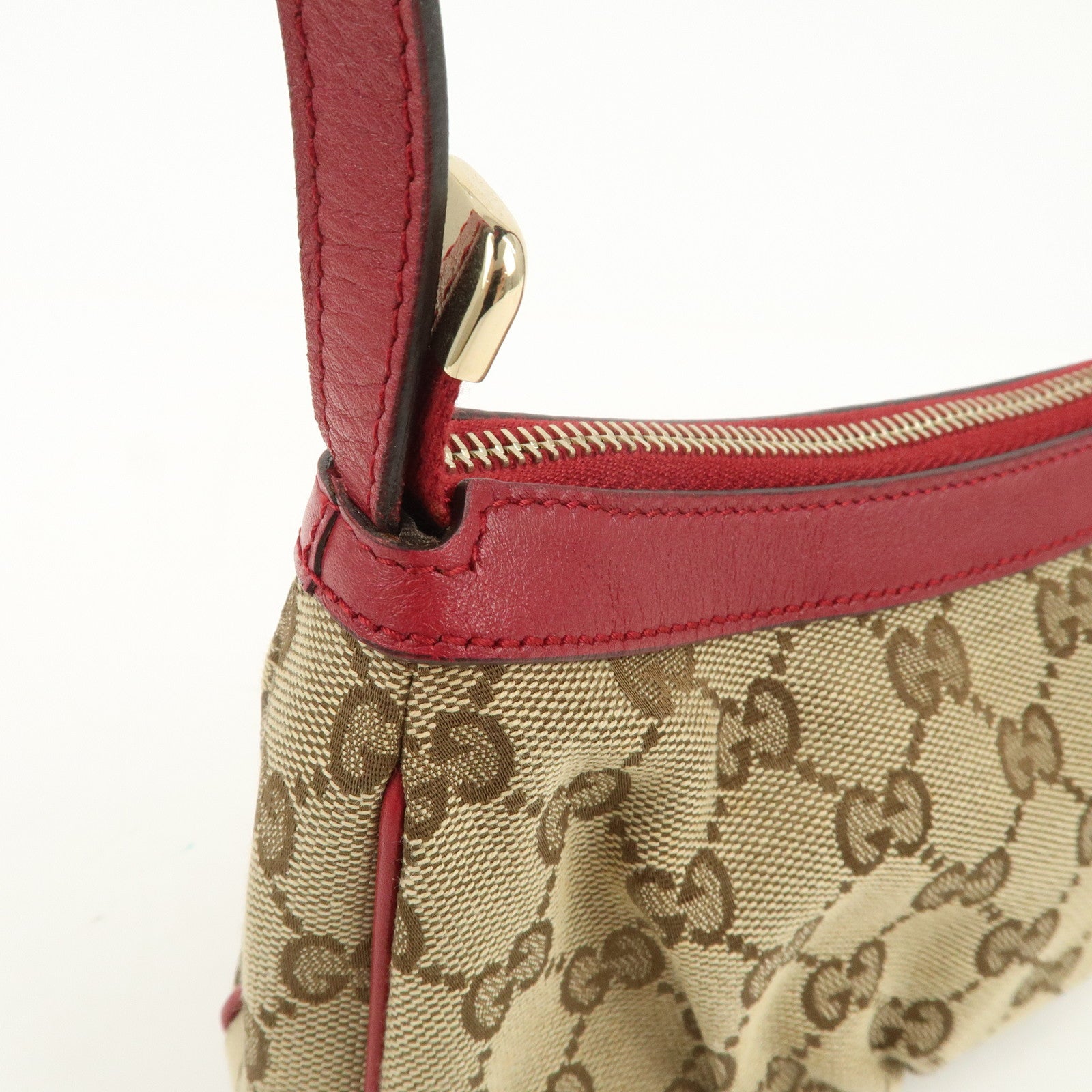 GUCCI Lovely Heart GG Monogram Canvas Leather Hand Bag Brown 245938
