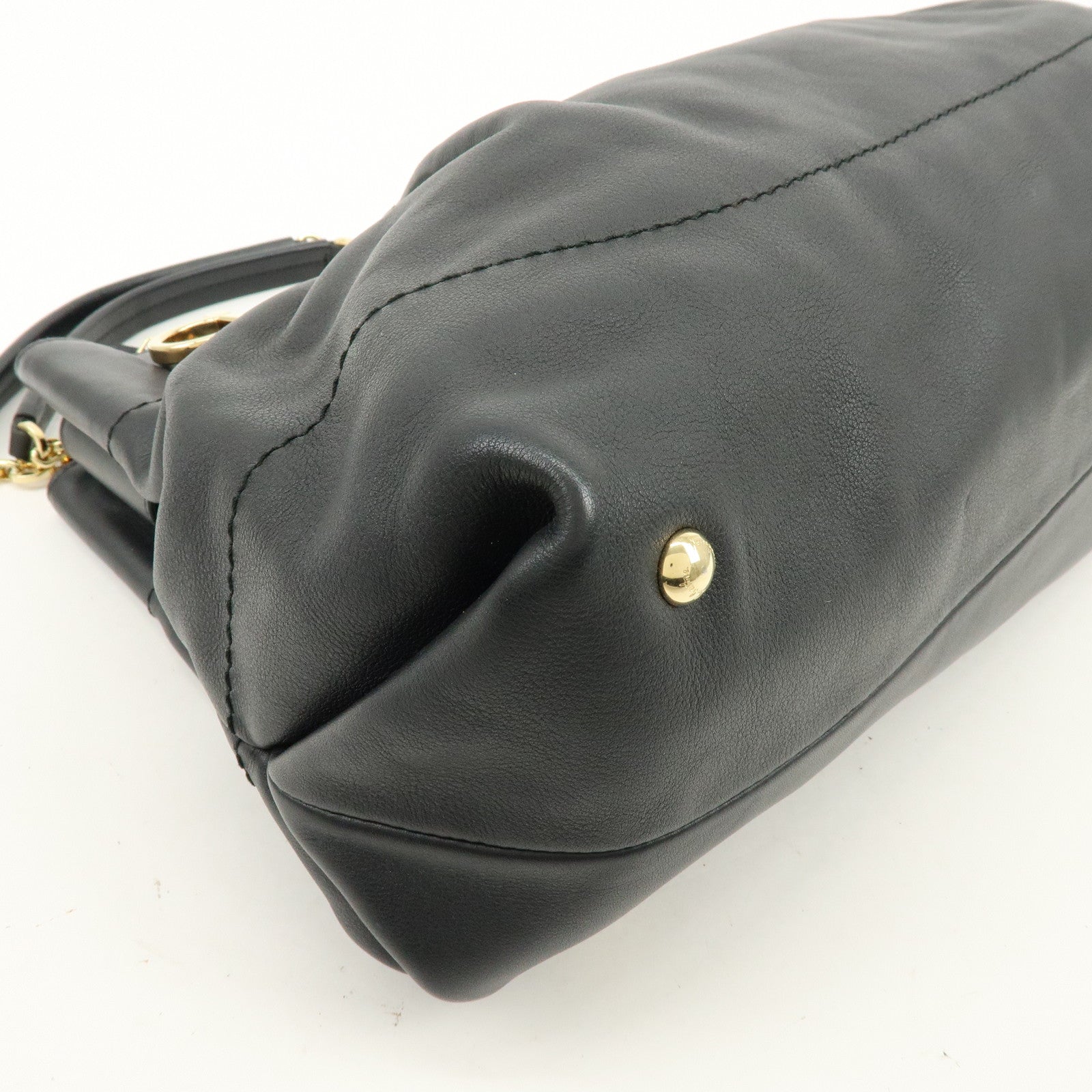 Ferragamo Gancini Leather Tote Bag Hand Bag Shoulder Bag Black