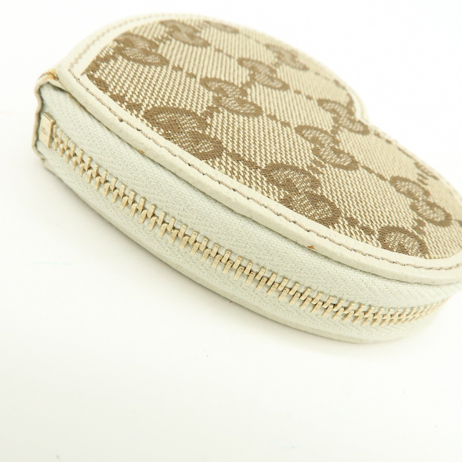 GUCCI Lovely Heart GG Canvas Leather Coin Case Brown Ivory 152615