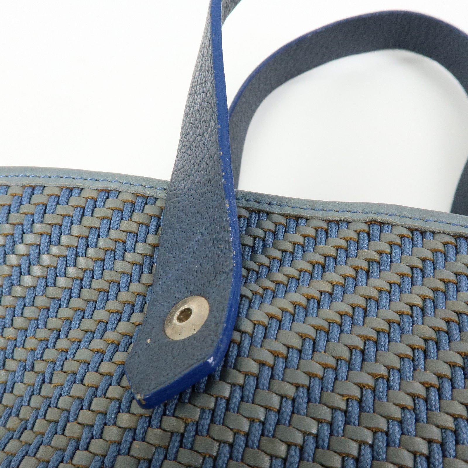 HERMES Amedaba PM Polyester Leather Mini Tote Hand Bag Blue