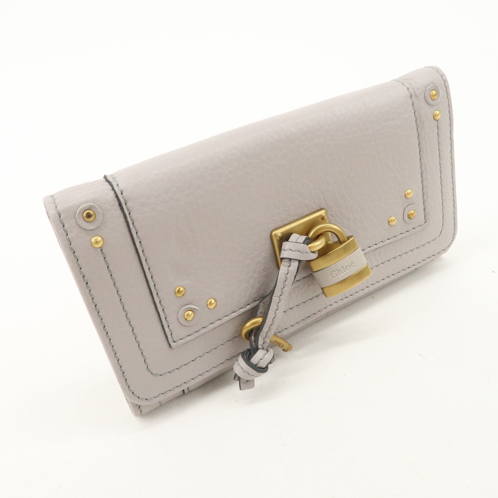 Chloe Paddington Leather Bi-fold Long Wallet Gray Used