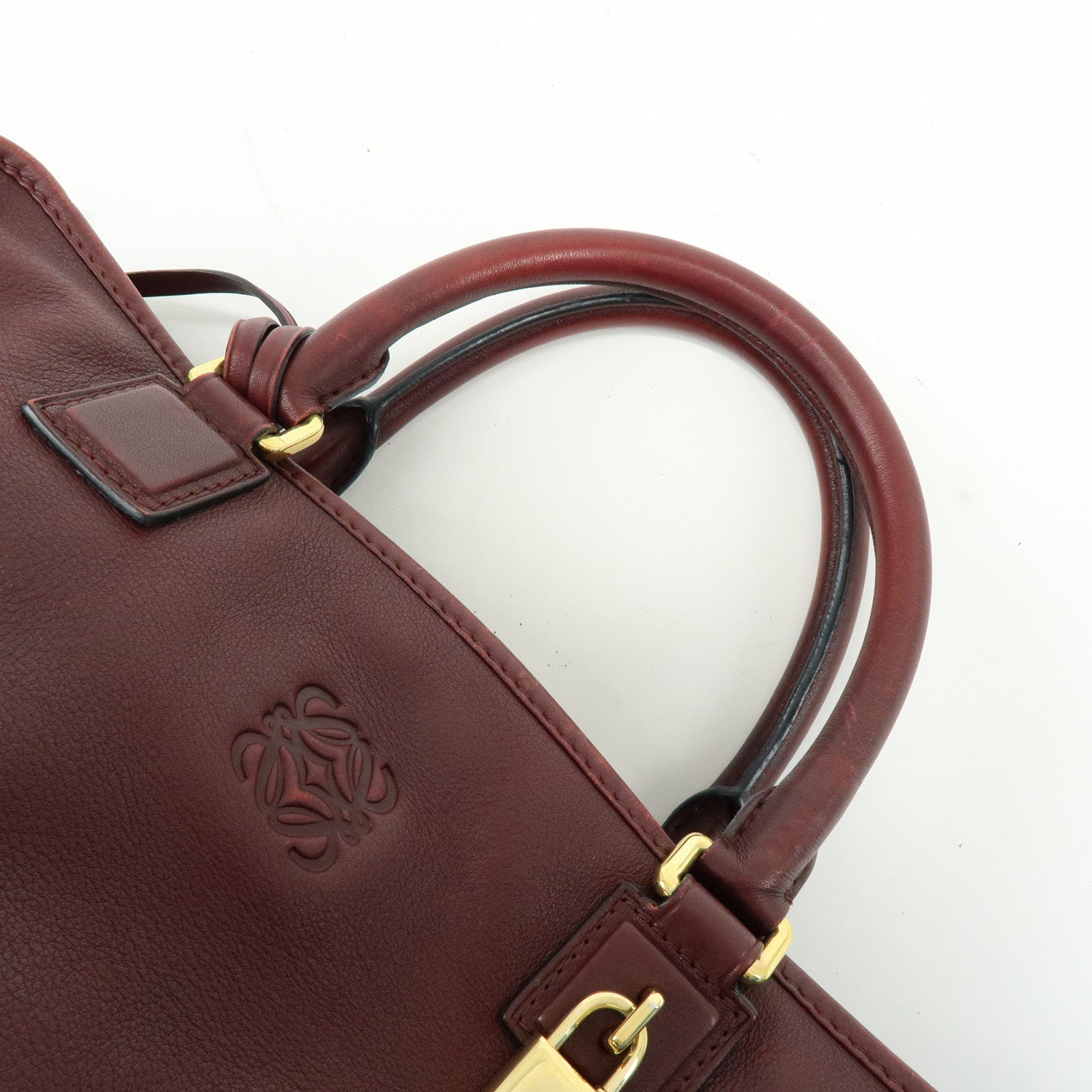 LOEWE Anagram Amazona 36 Calf Leather Hand Bag Boston Bag Wine Red