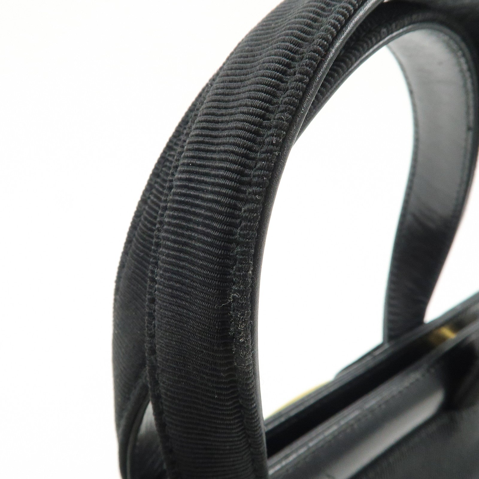 Ferragamo Vara Ribbon Leather Hand Bag Black Gold HDW