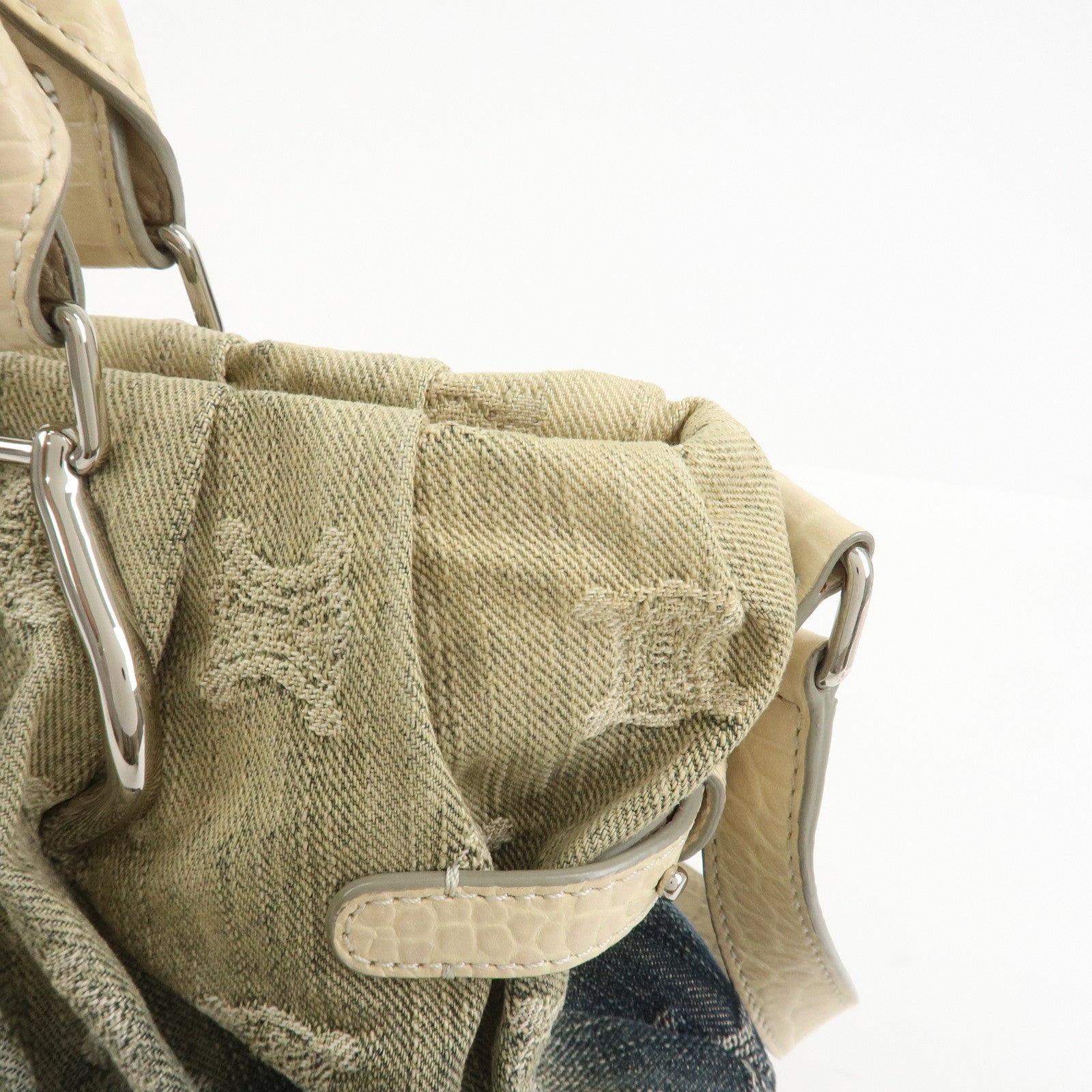 CELINE Macadam Denim Embossed Leather 2WAY Bag Hand Bag Blue Ivory