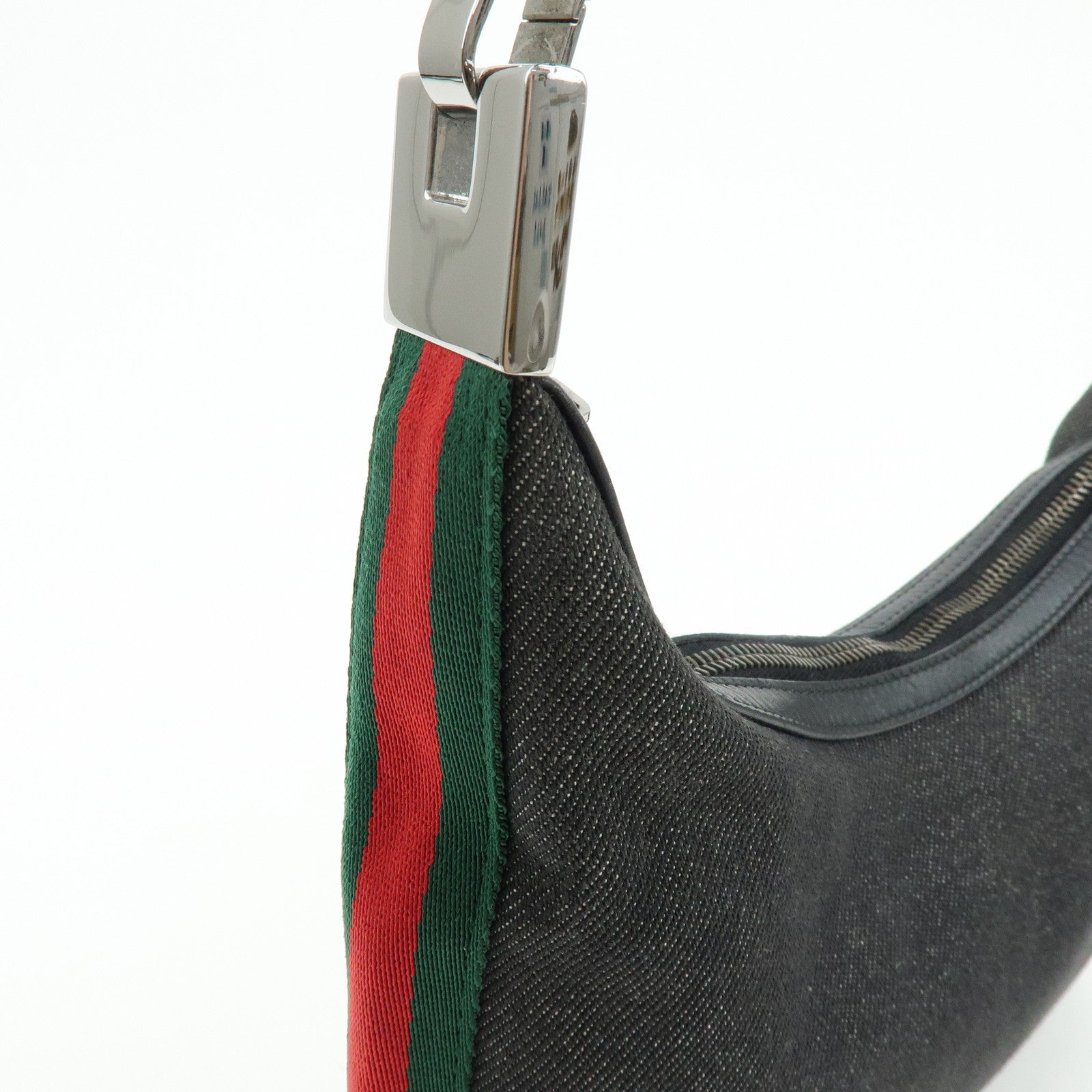 GUCCI Sherry Denim Leather Shoulder Bag Hand Bag Navy 01233