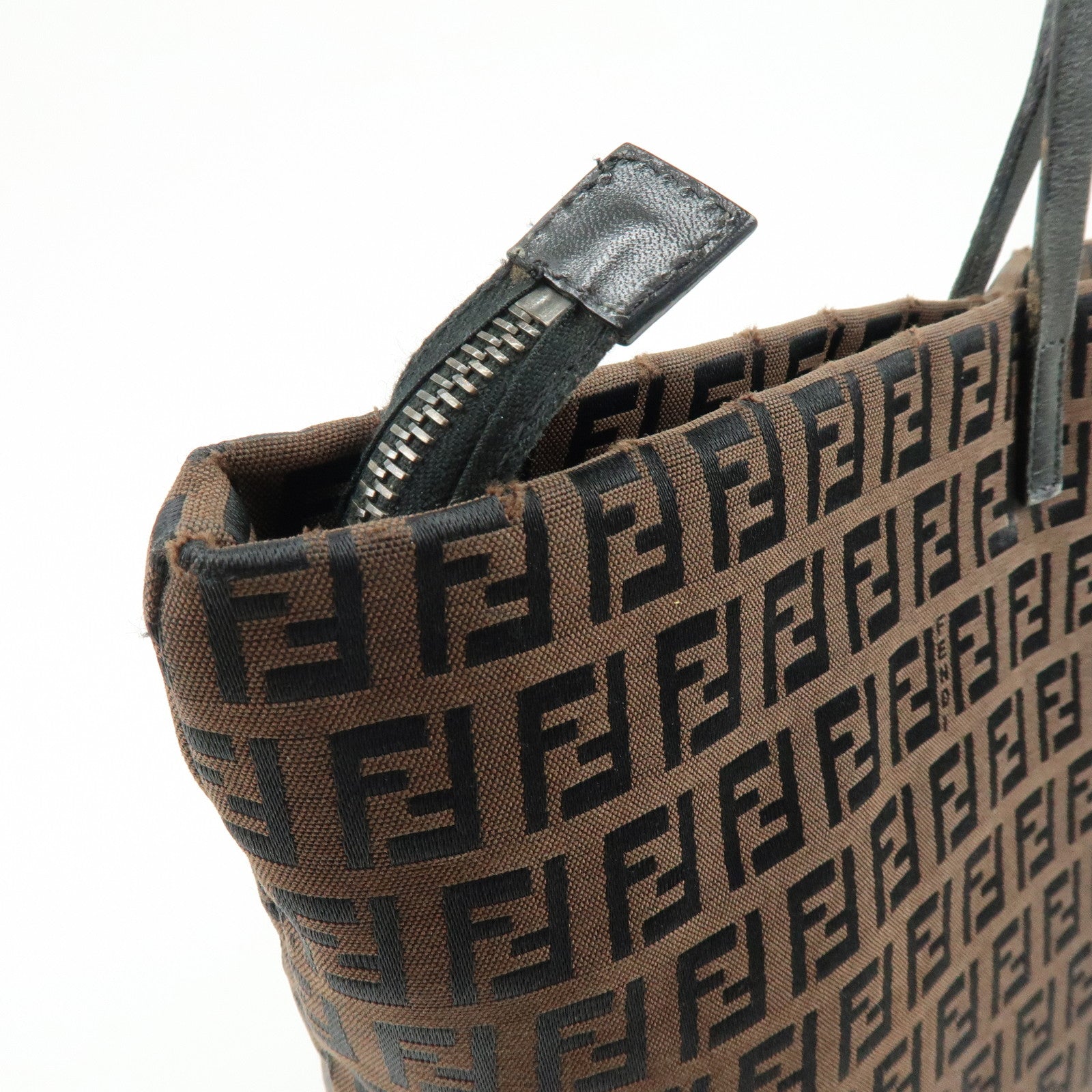 FENDI Zucchino Canvas Leather Tote Bag Shoulder Bag Brown 8BH025