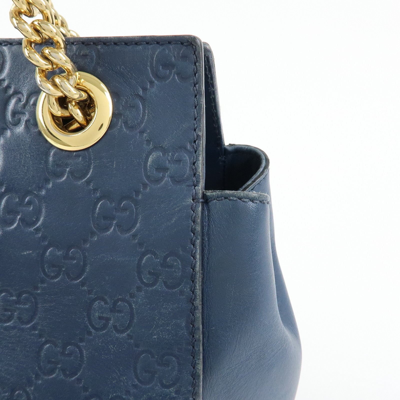 GUCCI Guccissima Leather Chain Tote Bag Shoulder Bag Navy 453773