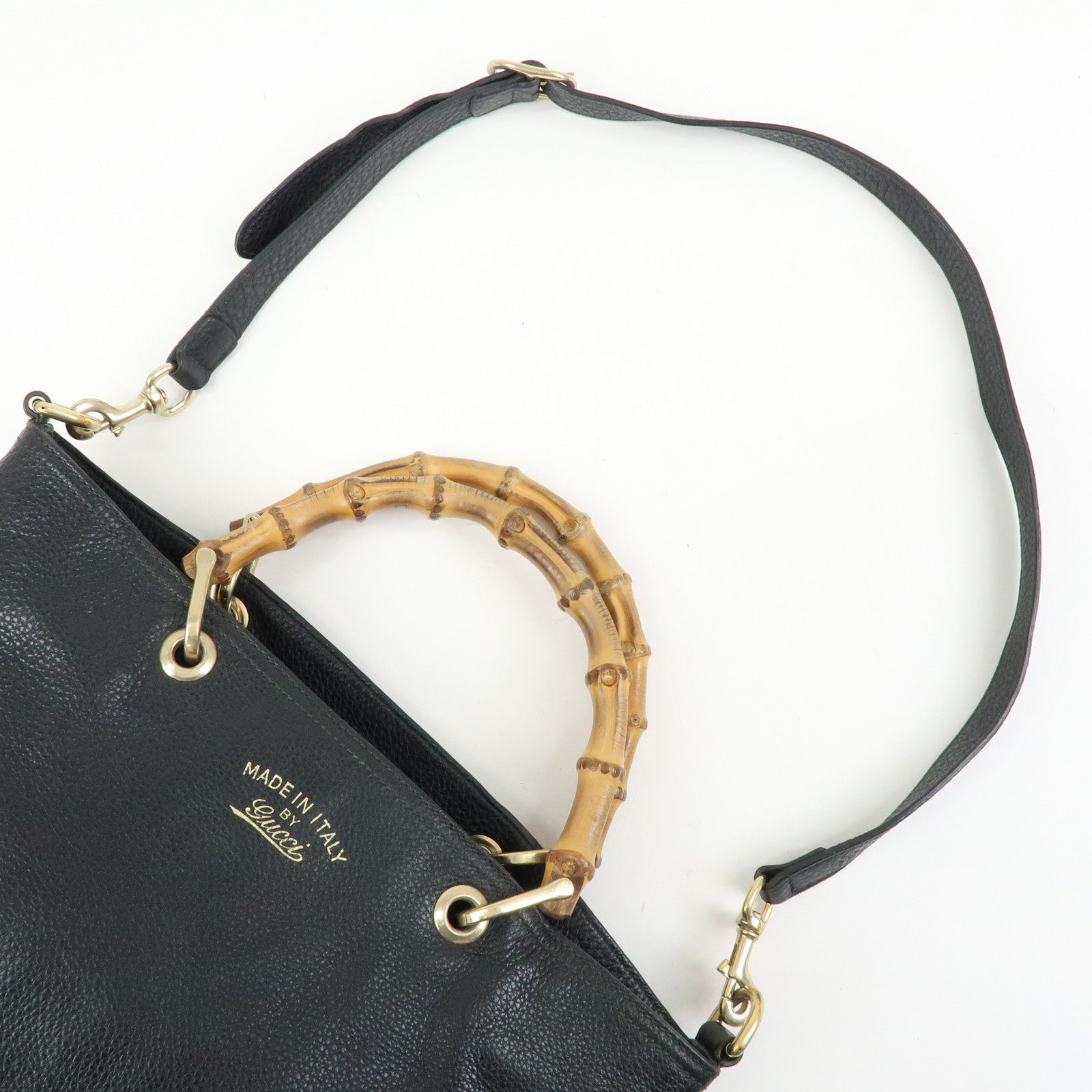 GUCCI Bamboo Shopper Leather 2Way Bag Tote Bag Black 323663