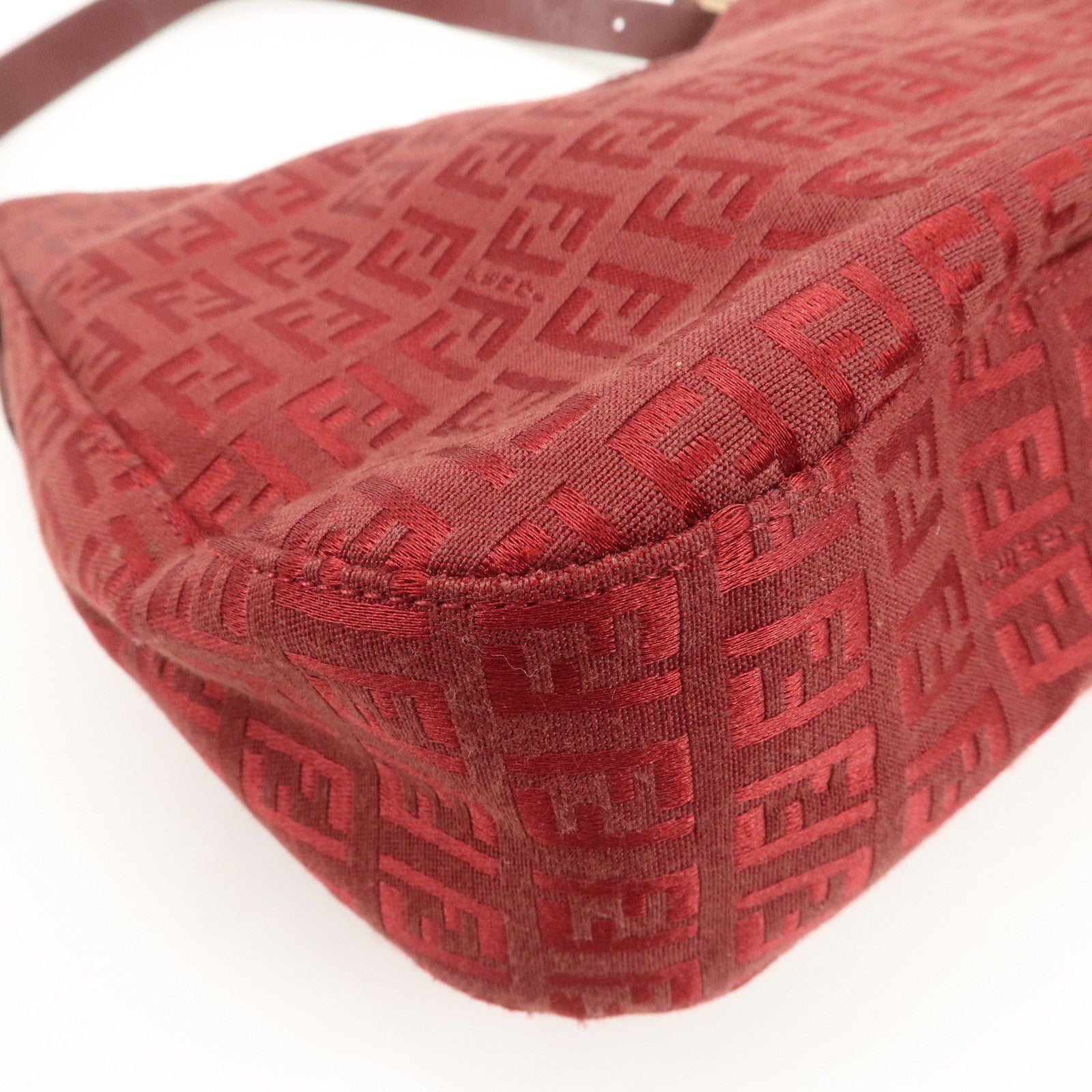 FENDI Zucchino Leather Canvas Shoulder Bag Hand Bag Red Used